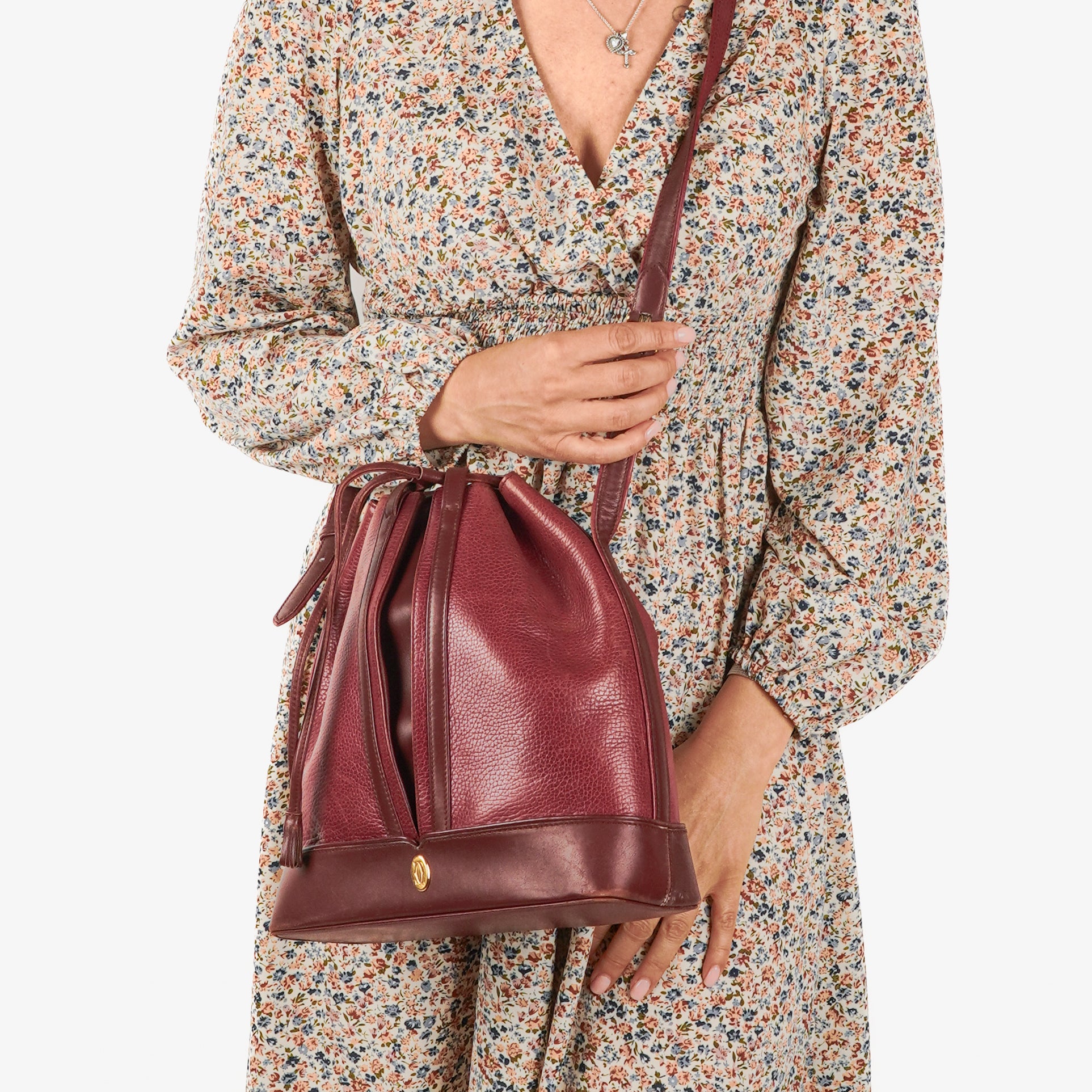 Cartier Must De Cartier Burgundy Leather Bucket Bag