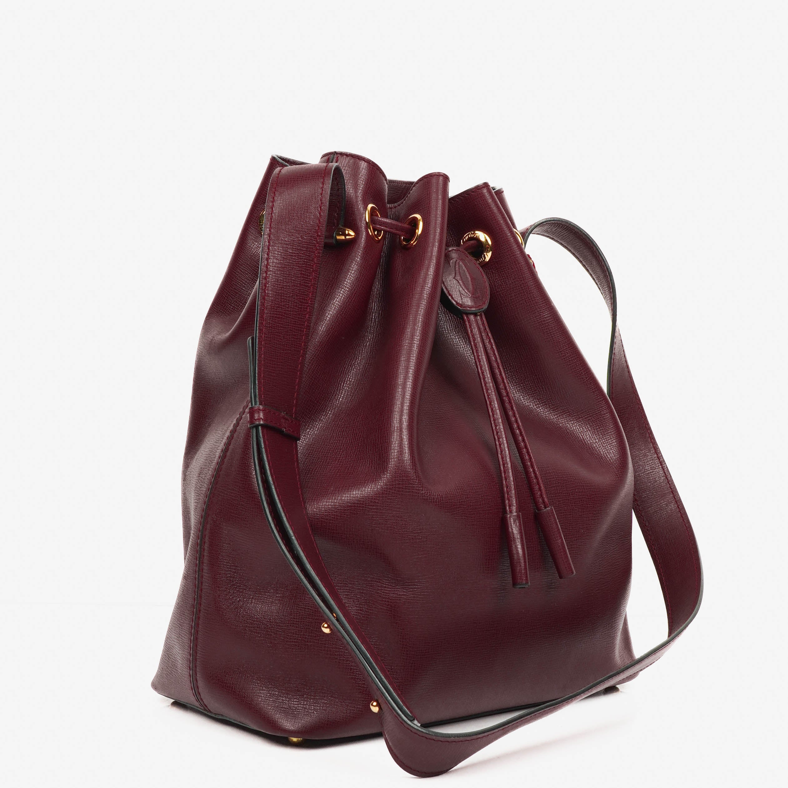 Cartier Must De Cartier Burgundy Leather Small Bucket Bag