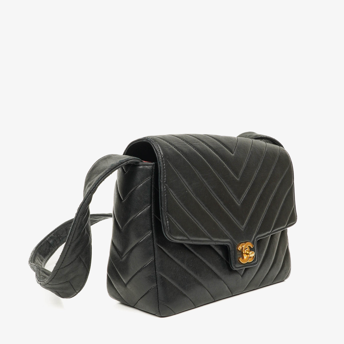 Chanel Medium Flap Bag Black Chevron Lambskin 24K Gold-Plated Hardware