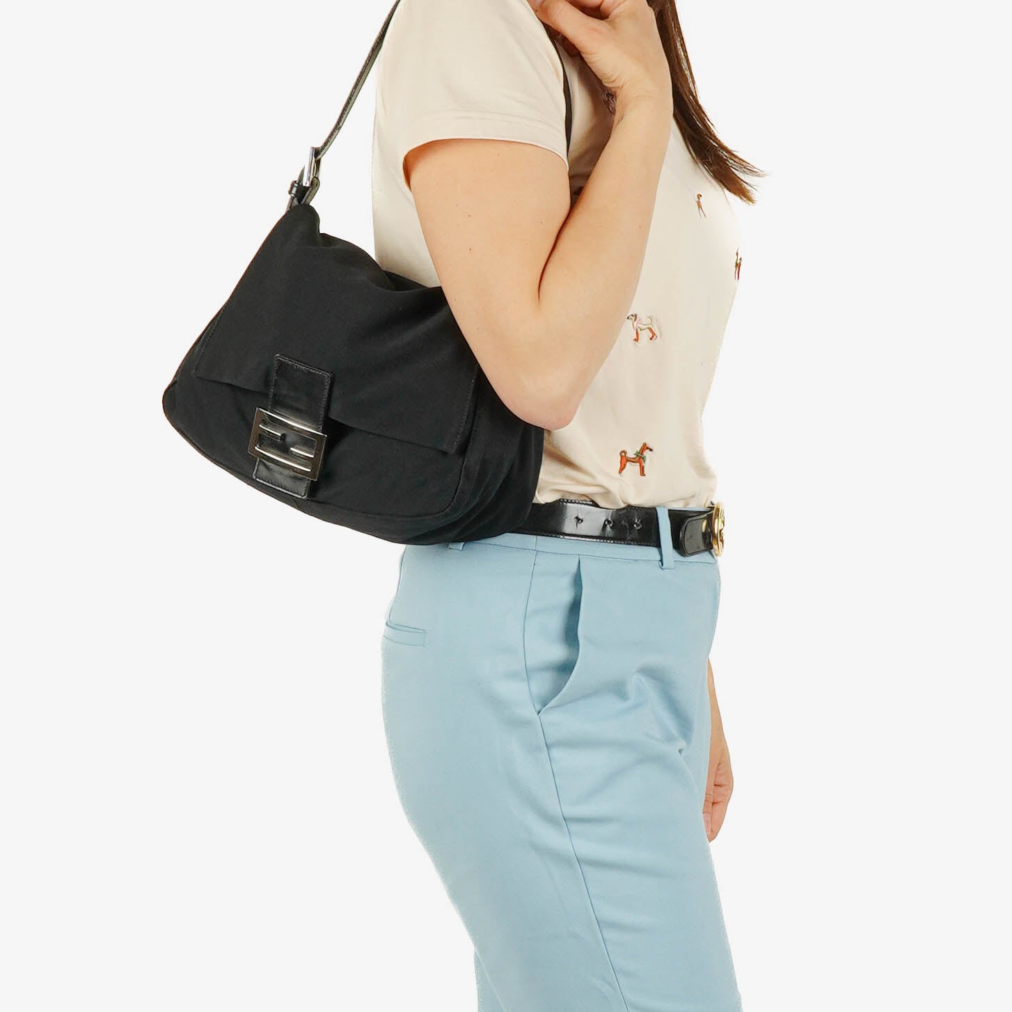 Fendi Mamma Baguette Black Neoprene Shoulder Bag