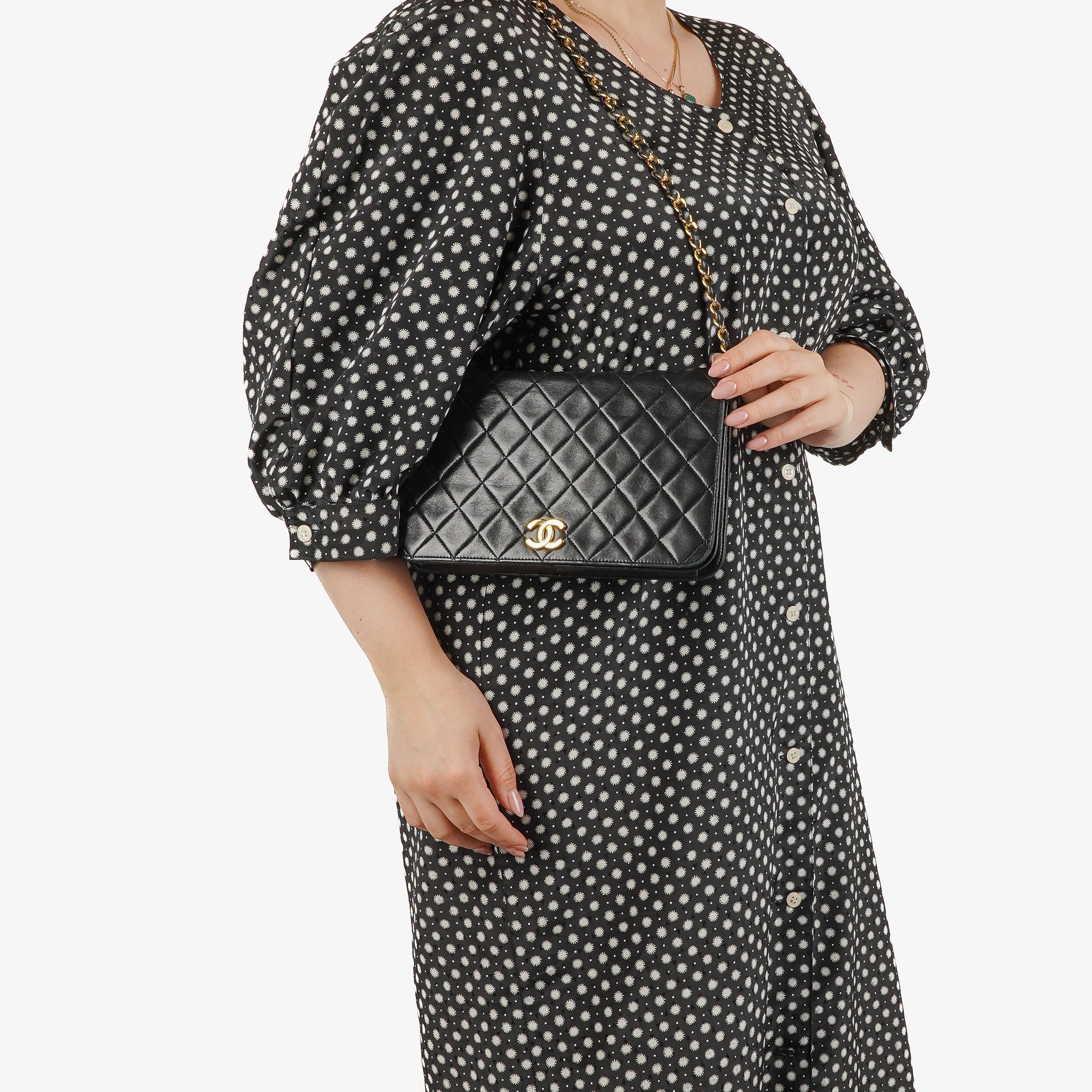 Chanel Classic Full Flap Bag Black Quilted Lambskin 24K Gold-Plated Hardware