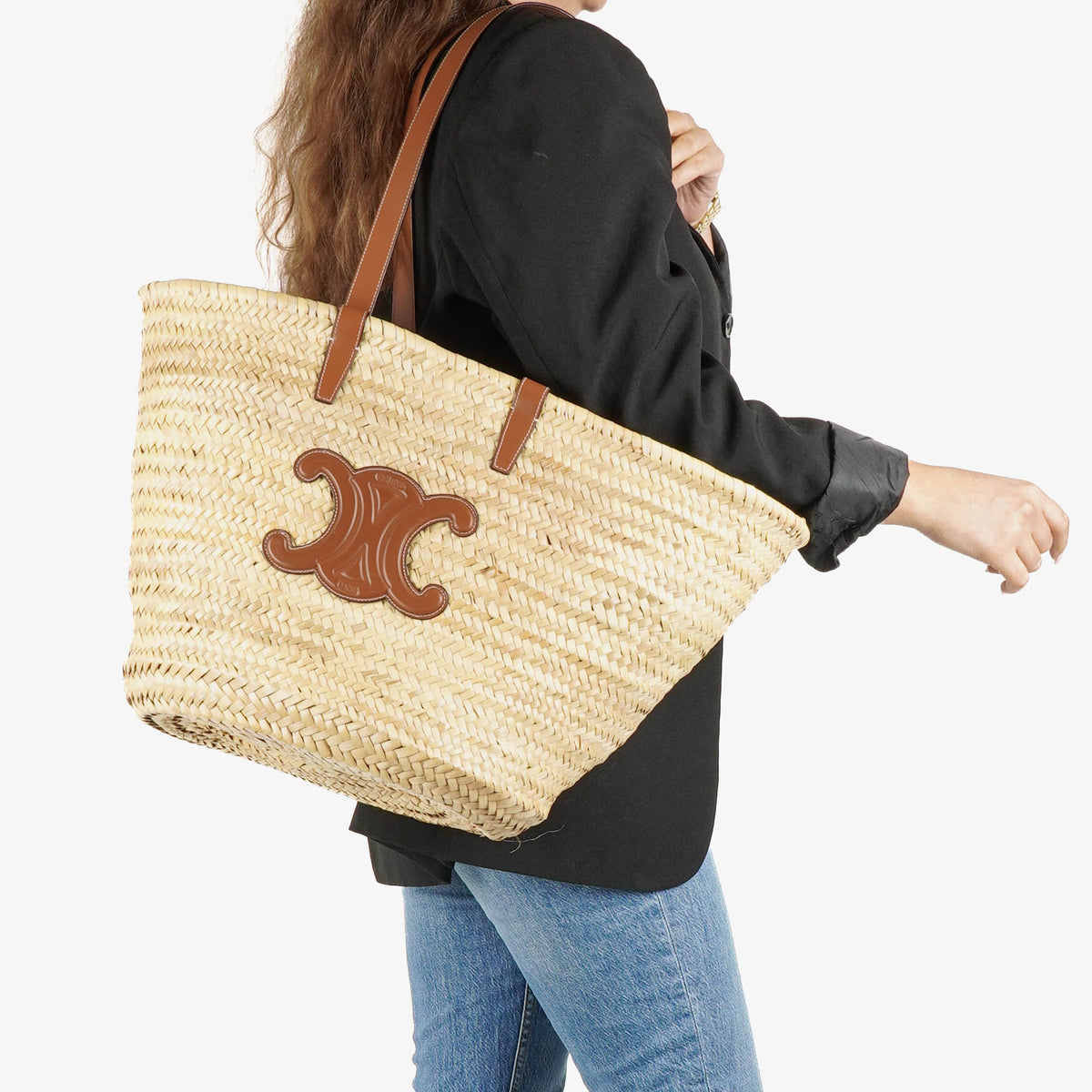 Celine Classic Panier Triomphe Neutral/Brown Raffia Basket Bag