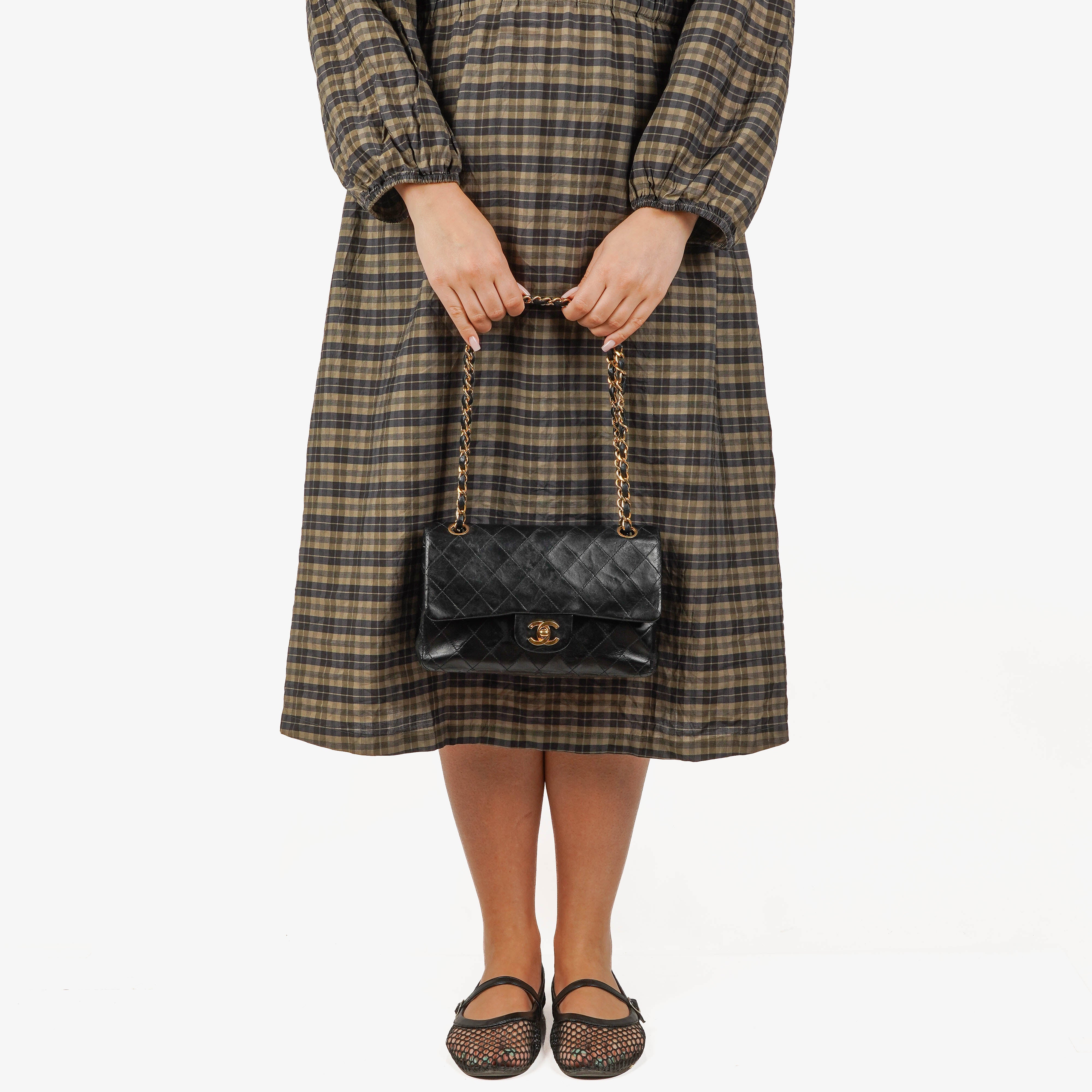 Chanel Vintage Small Classic Double Flap Bag Black Quilted Lambskin 24K Gold-Plated Hardware