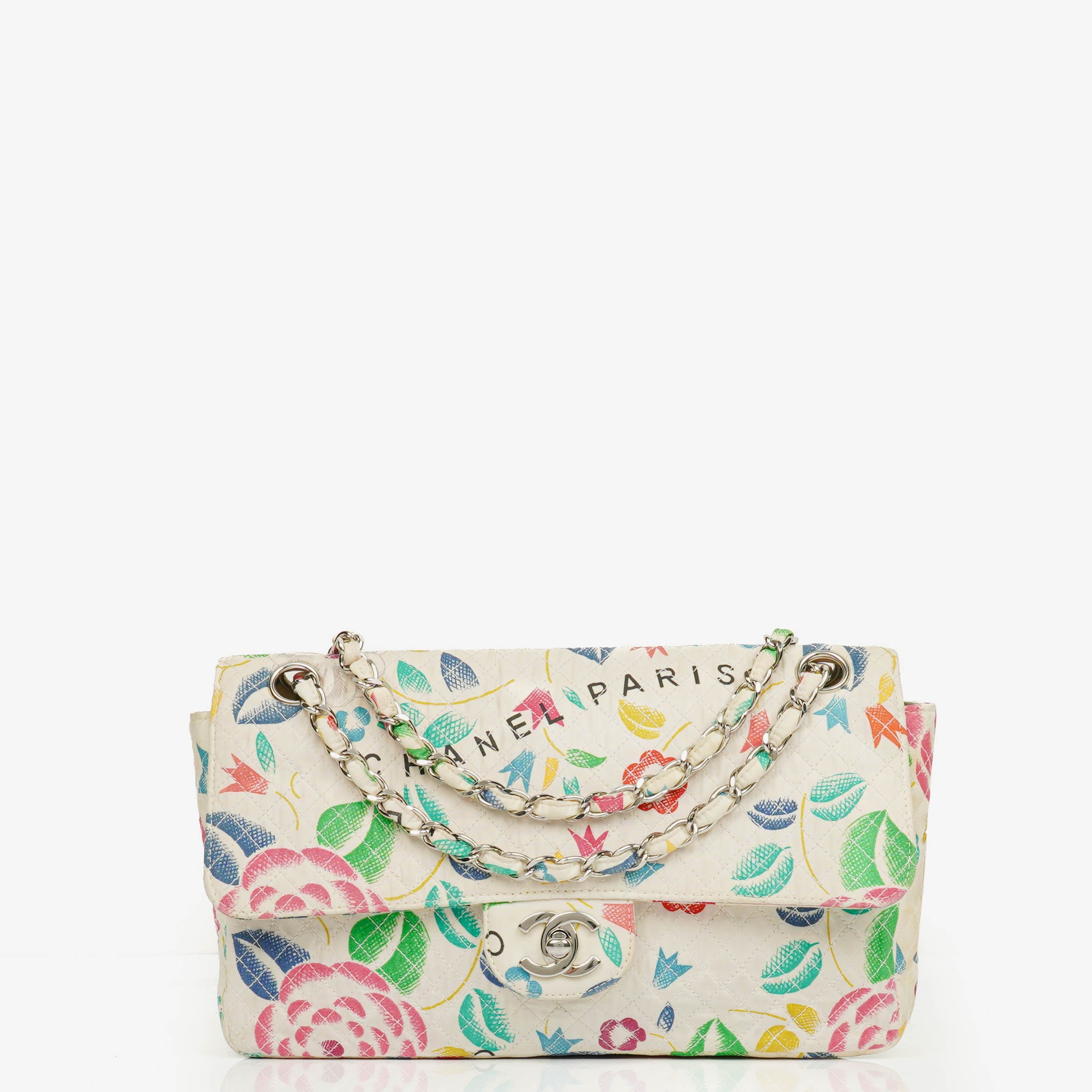 Chanel Vintage Classic Floral Print Quilted Canvas Single Flap Bag