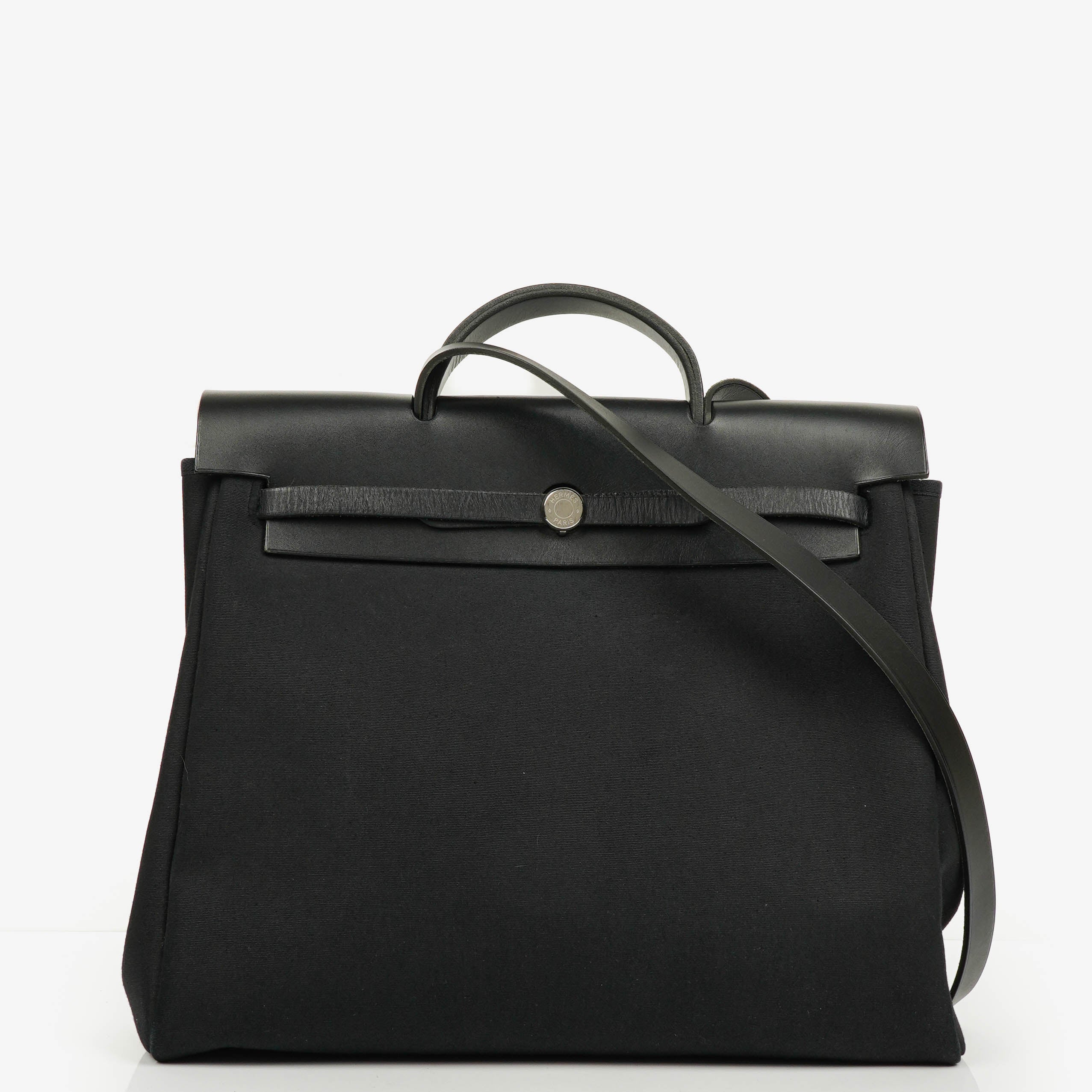 Hermes Herbag Canvas Vache Hunter Black MM 2 In 1 Bag