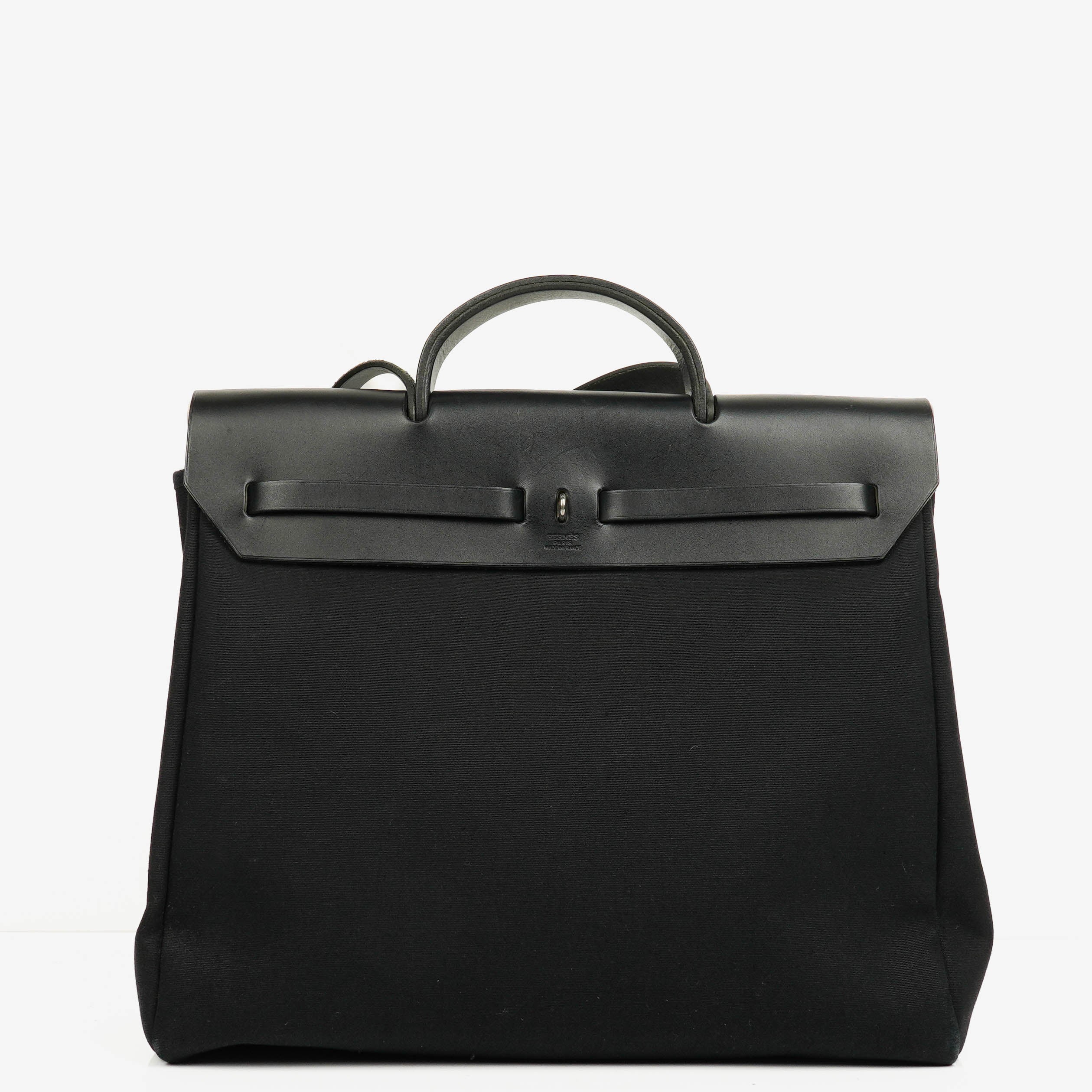 Hermes Herbag Canvas Vache Hunter Black MM 2 In 1 Bag