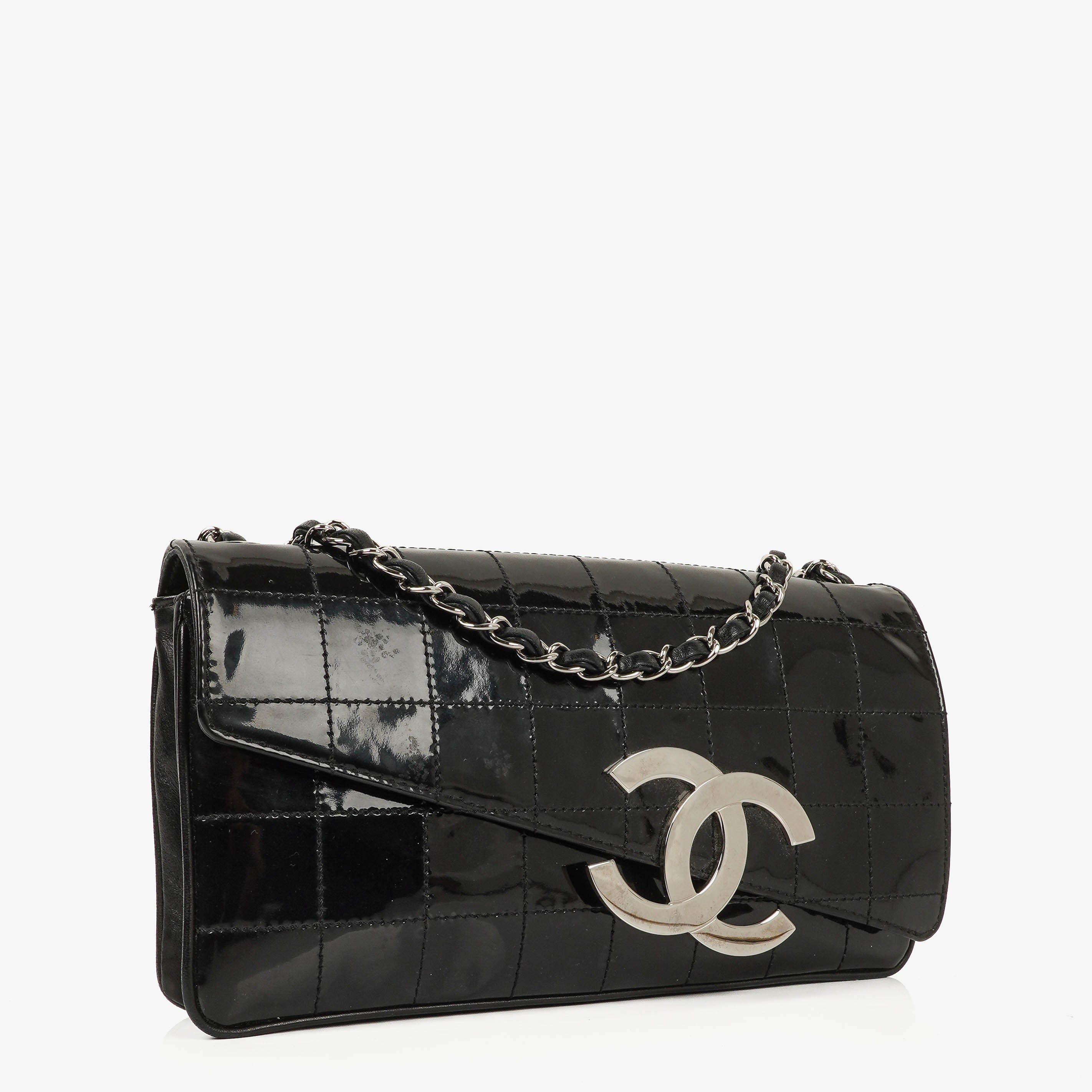 Chanel East West Chocolate Bar CC Patent Leather Shouder Bag Silver-Tone Hardware