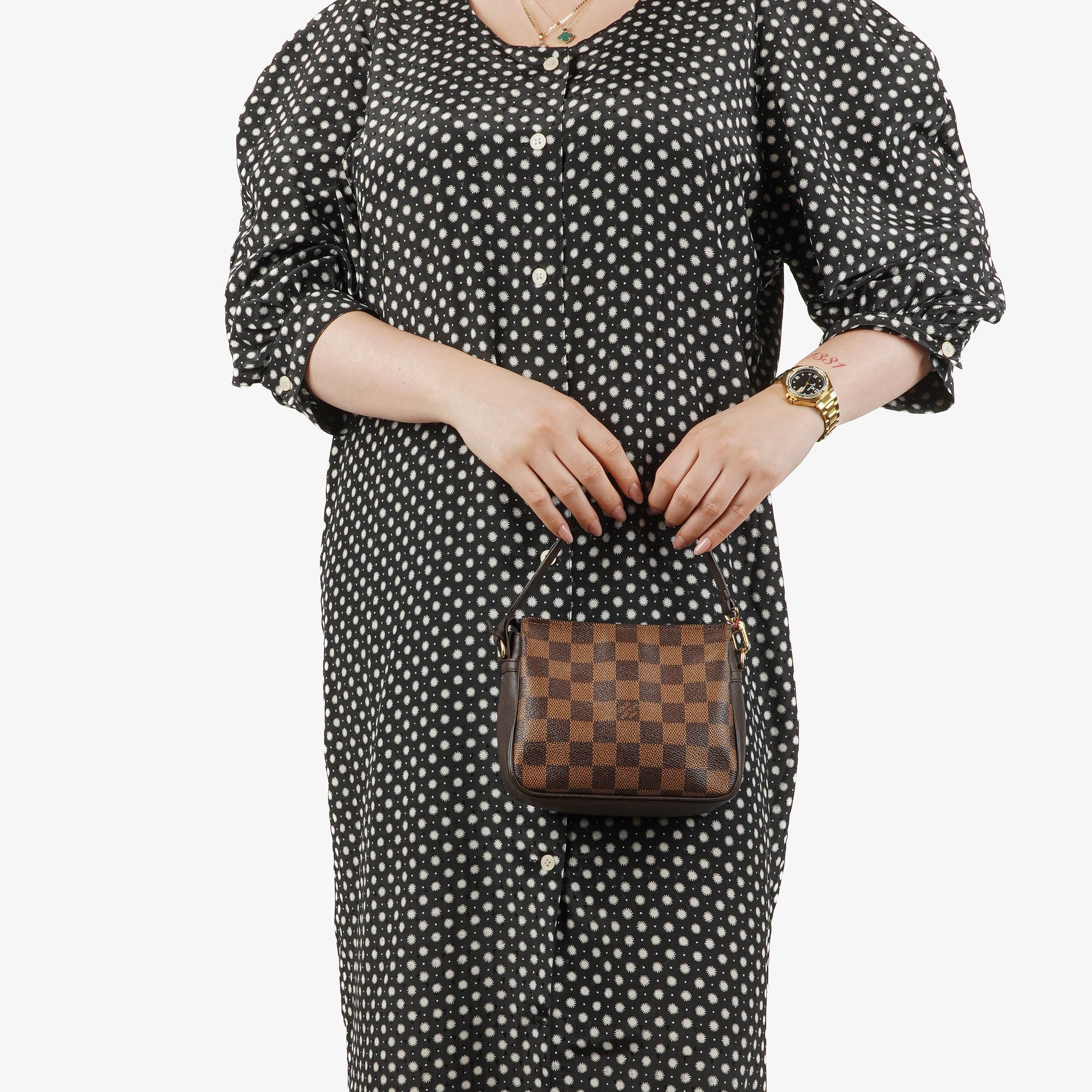 Louis Vuitton Trousse Pochette Damier Ebene Make Up Bag 