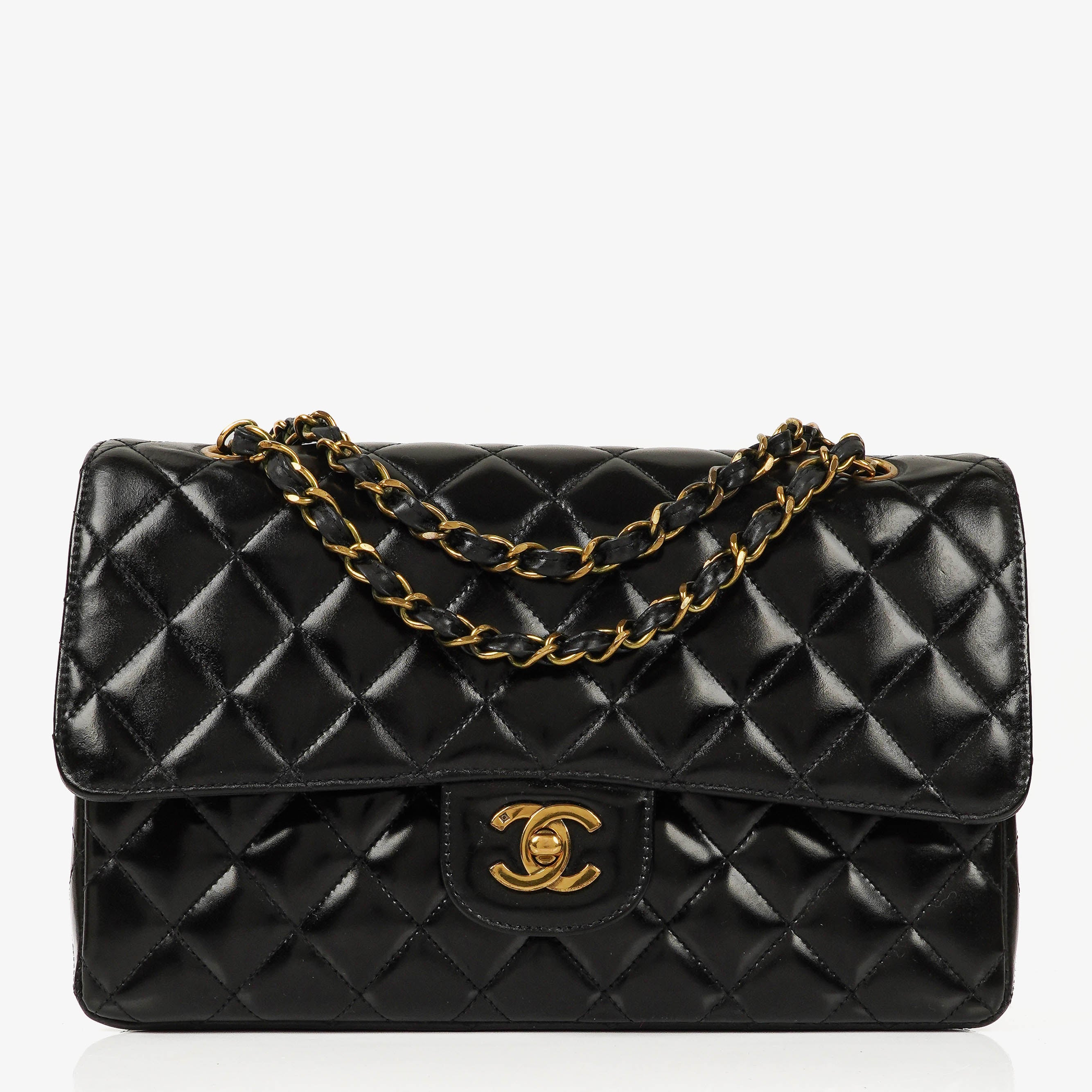 Chanel Medium Classic Double Flap Bag Black Quilted Lambskin 24K Gold-Plated Hardware