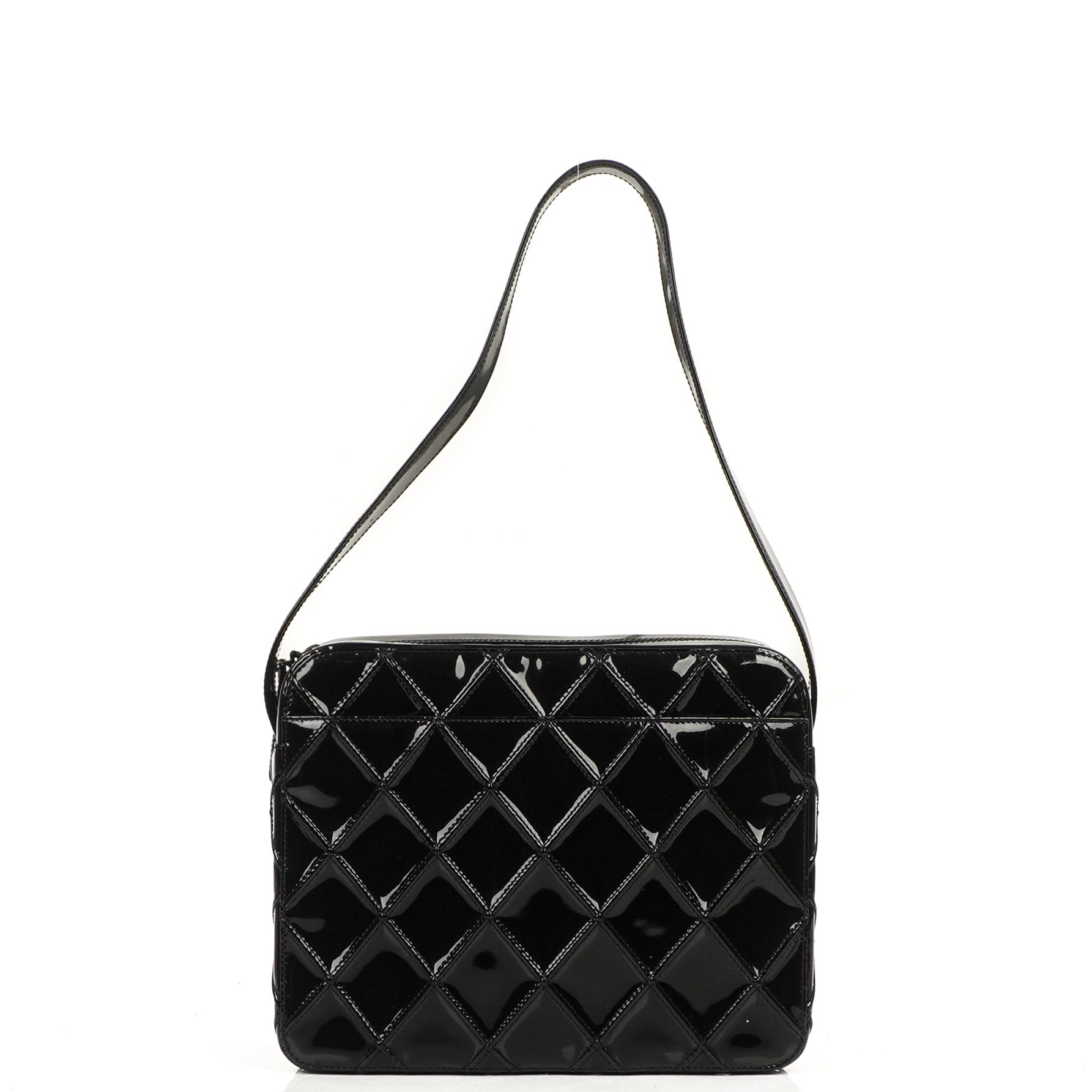 Chanel Diamond Stitch Schwarze Gesteppt Lackleder Schultertasche