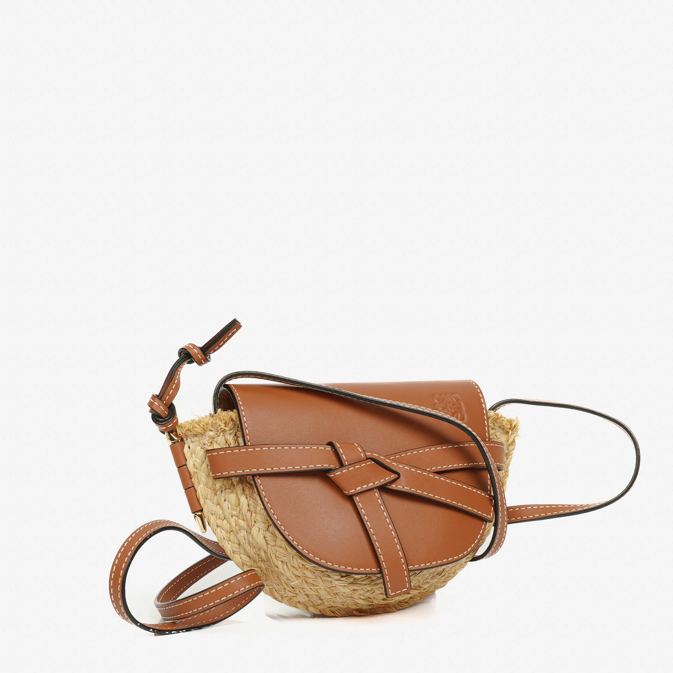 Loewe Natural Tan Calfskin Raffia Mini Gate Crossbody Bag 
