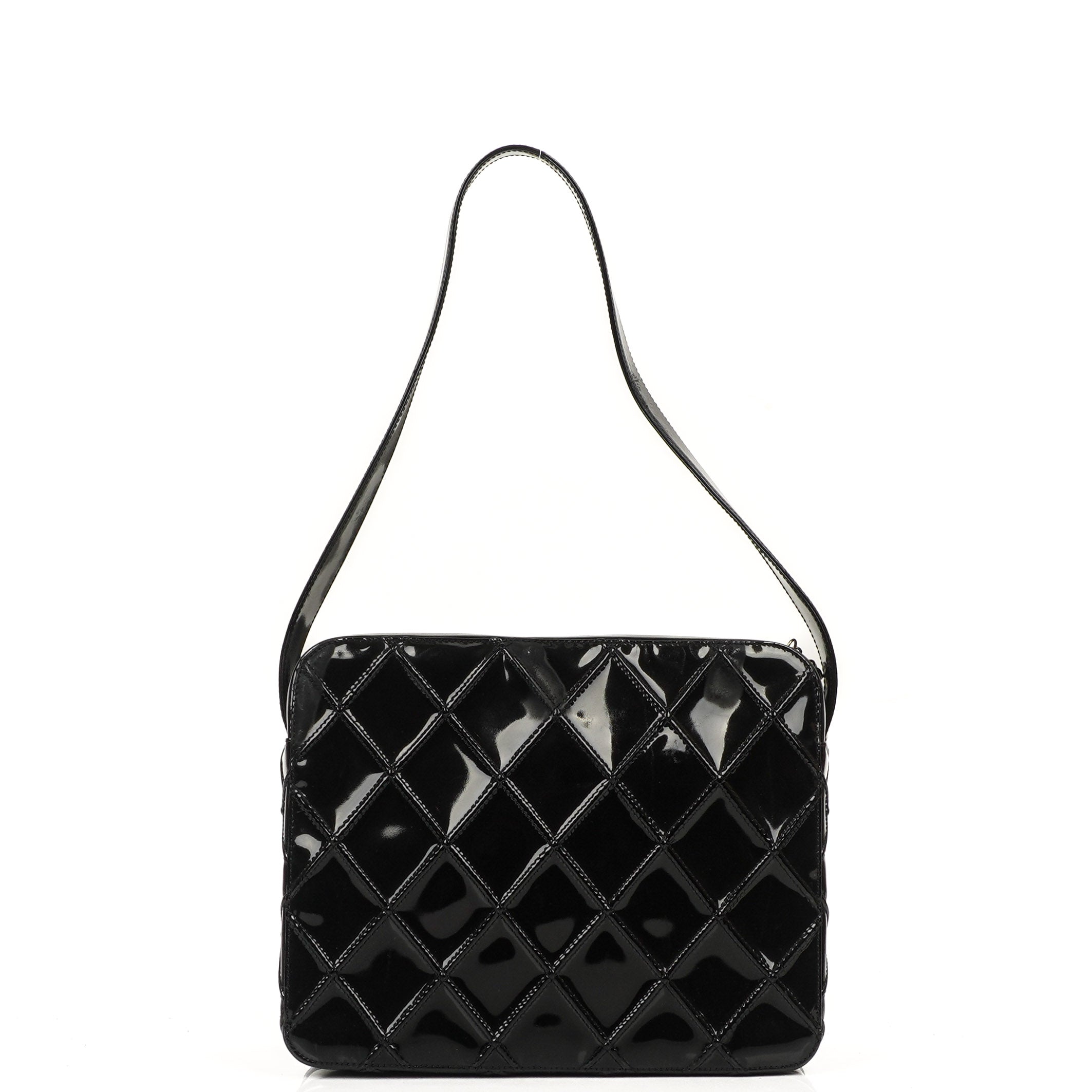 Chanel Diamond Stitch Schwarze Gesteppt Lackleder Schultertasche
