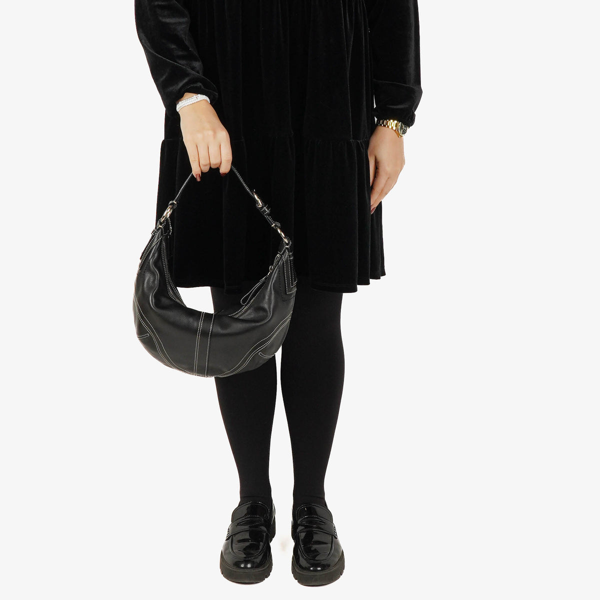 Coach Black Leather Signature Hobo Bag