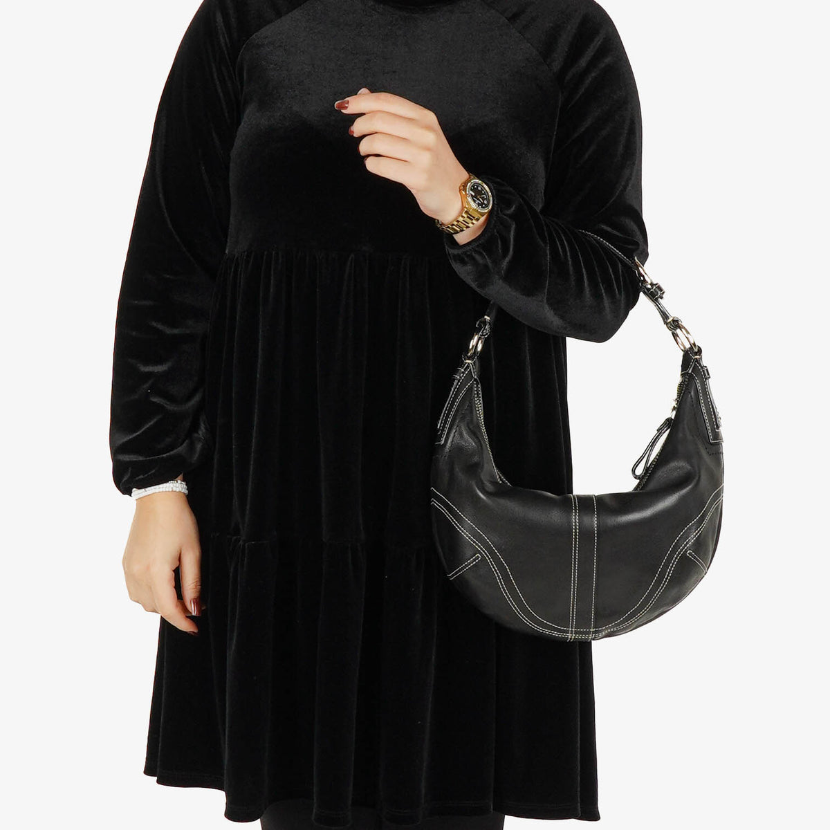 Coach Black Leather Signature Hobo Bag