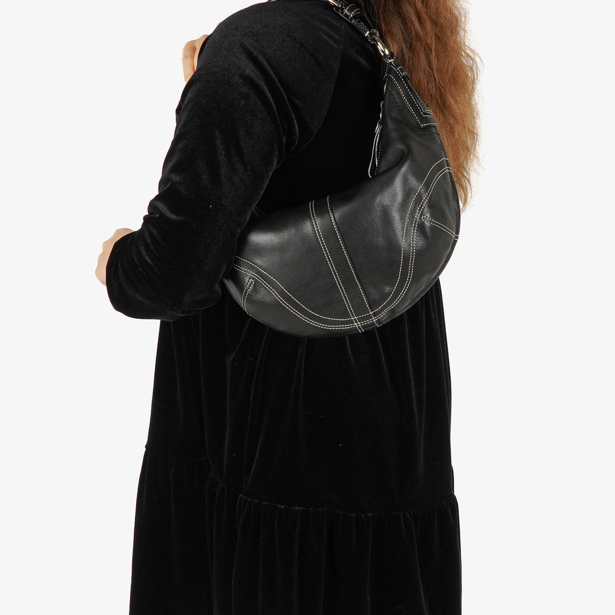 Coach Black Leather Signature Hobo Bag