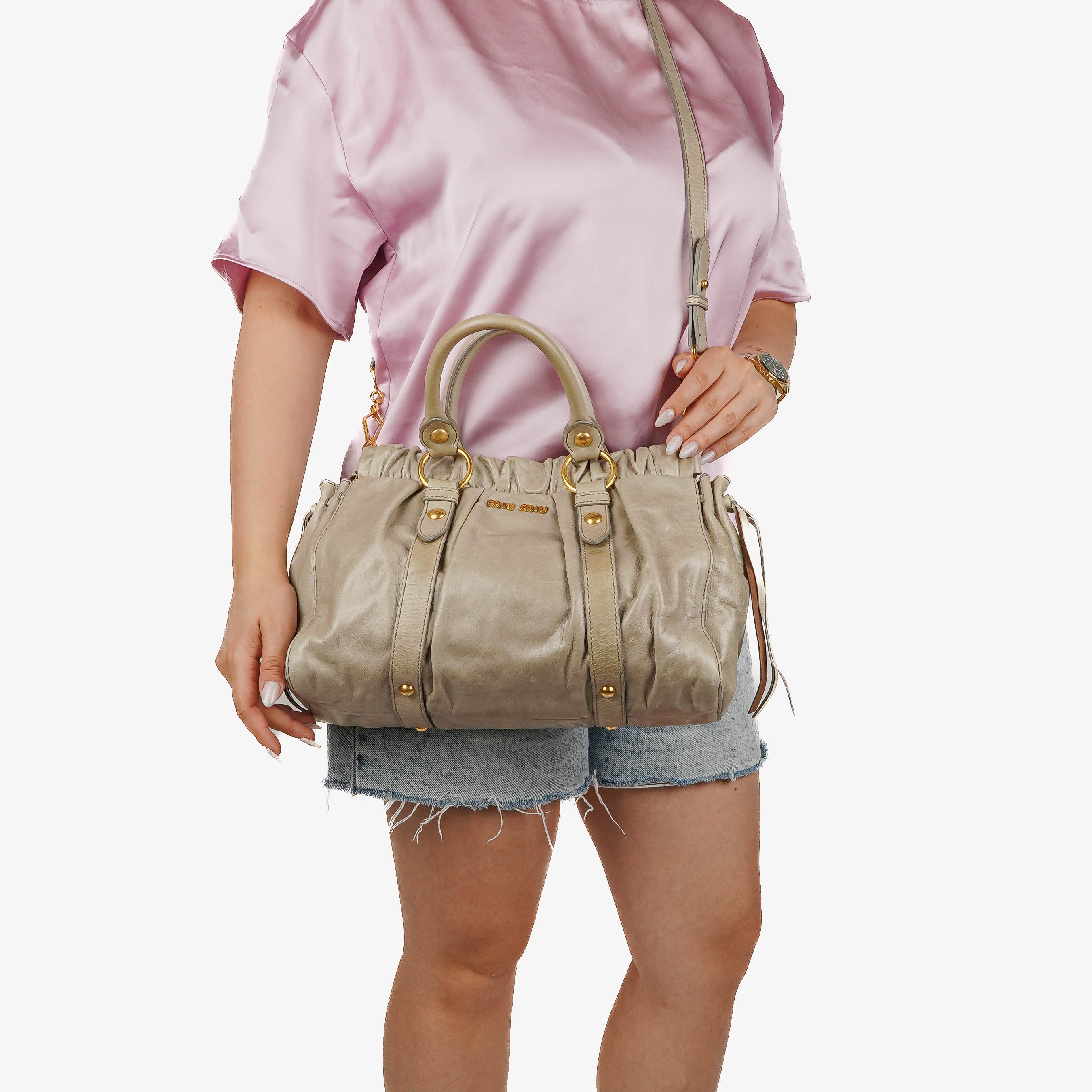 Miu Miu Vitello Light Grey Satchel Bag