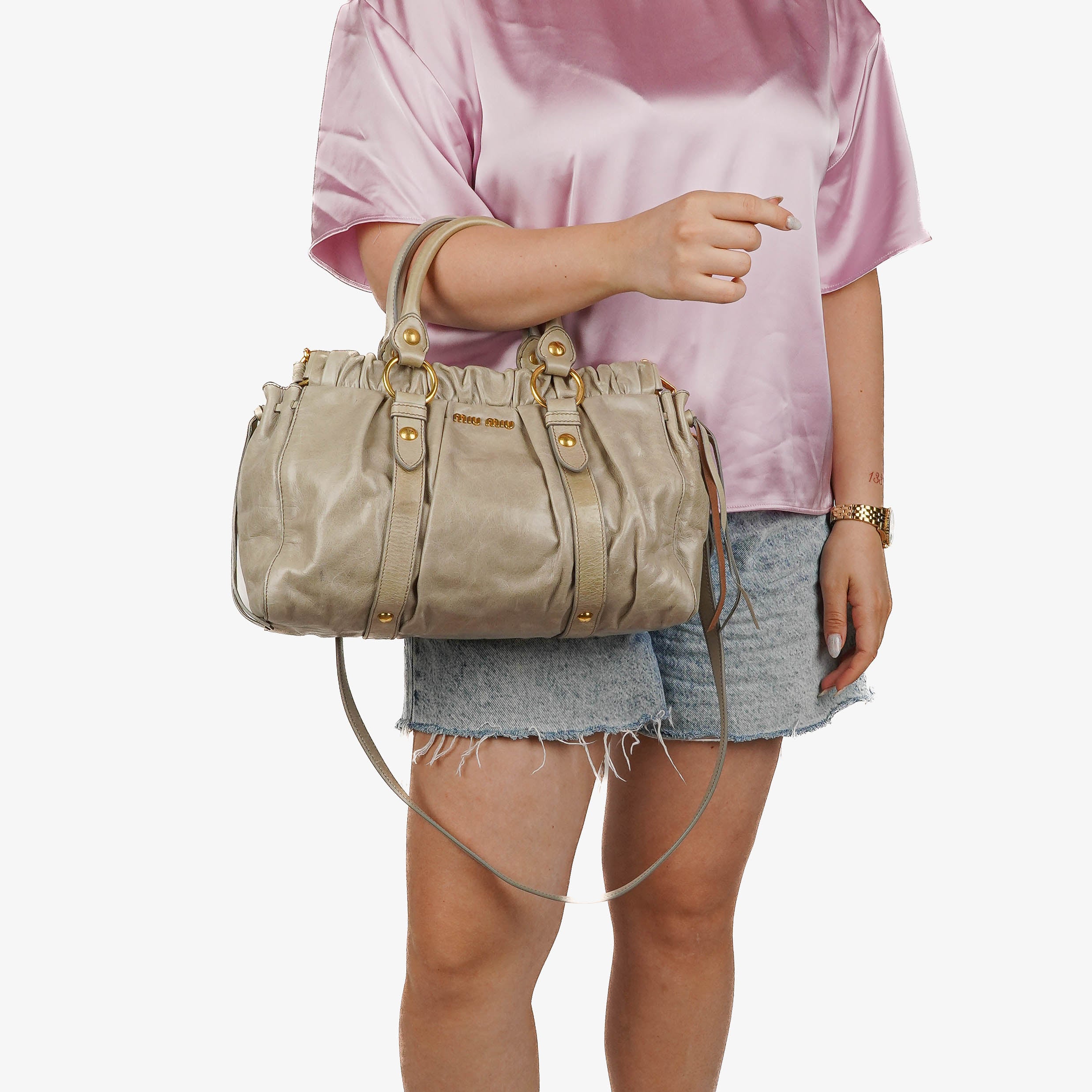 Miu Miu Vitello Light Grey Satchel Bag