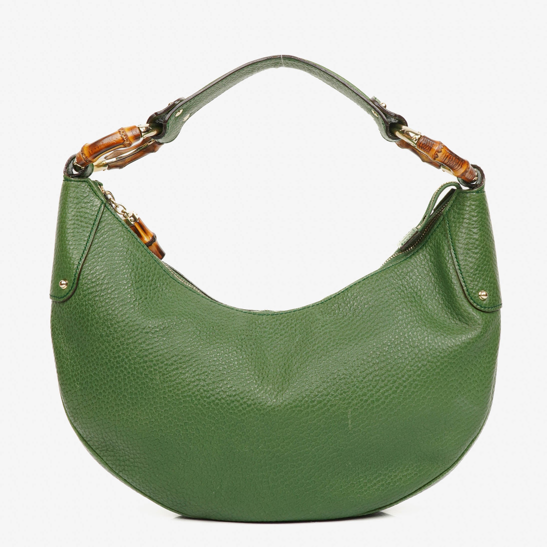 Gucci Green Pebbled Leather Bamboo Ring Hobo Bag