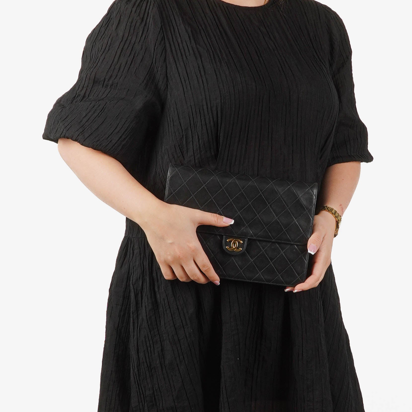 Chanel Classic Black Quilted Lambskin Single Flap Bag With 24K Gold-Plated Hardware