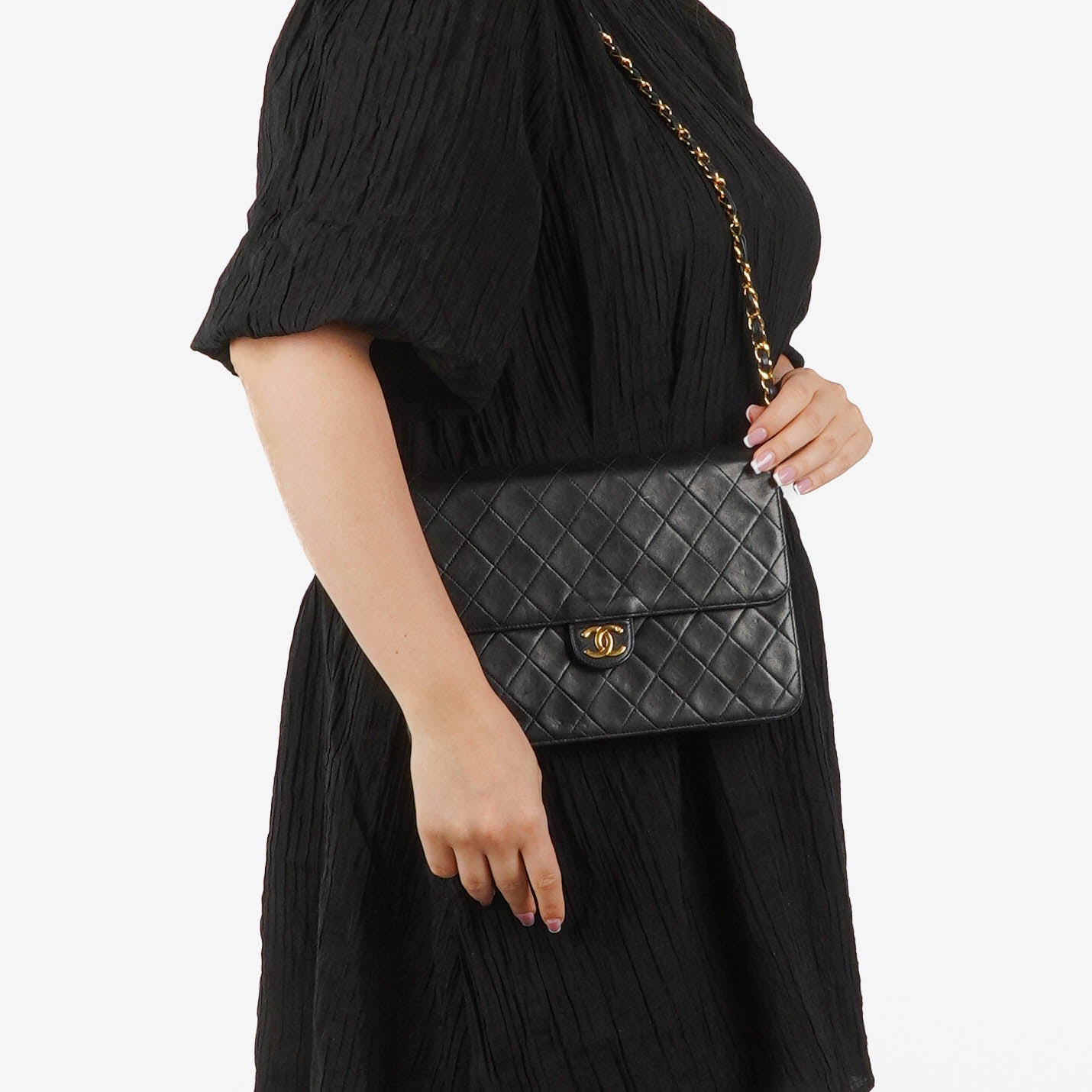 Chanel Classic Black Quilted Lambskin Single Flap Bag With 24K Gold-Plated Hardware