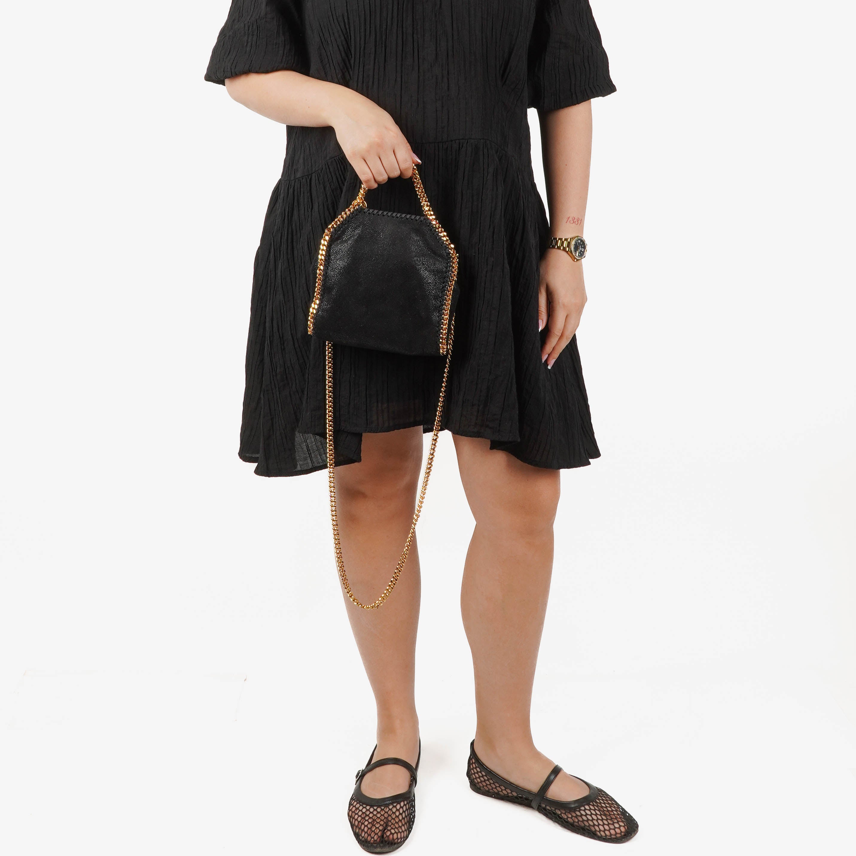 Stella McCartney Falabella Tiny Tote Black Vegan Shaggy Deer Bag