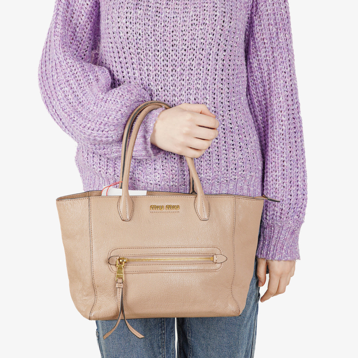Miu Miu Madras Goatskin Cammeo Tote Bag