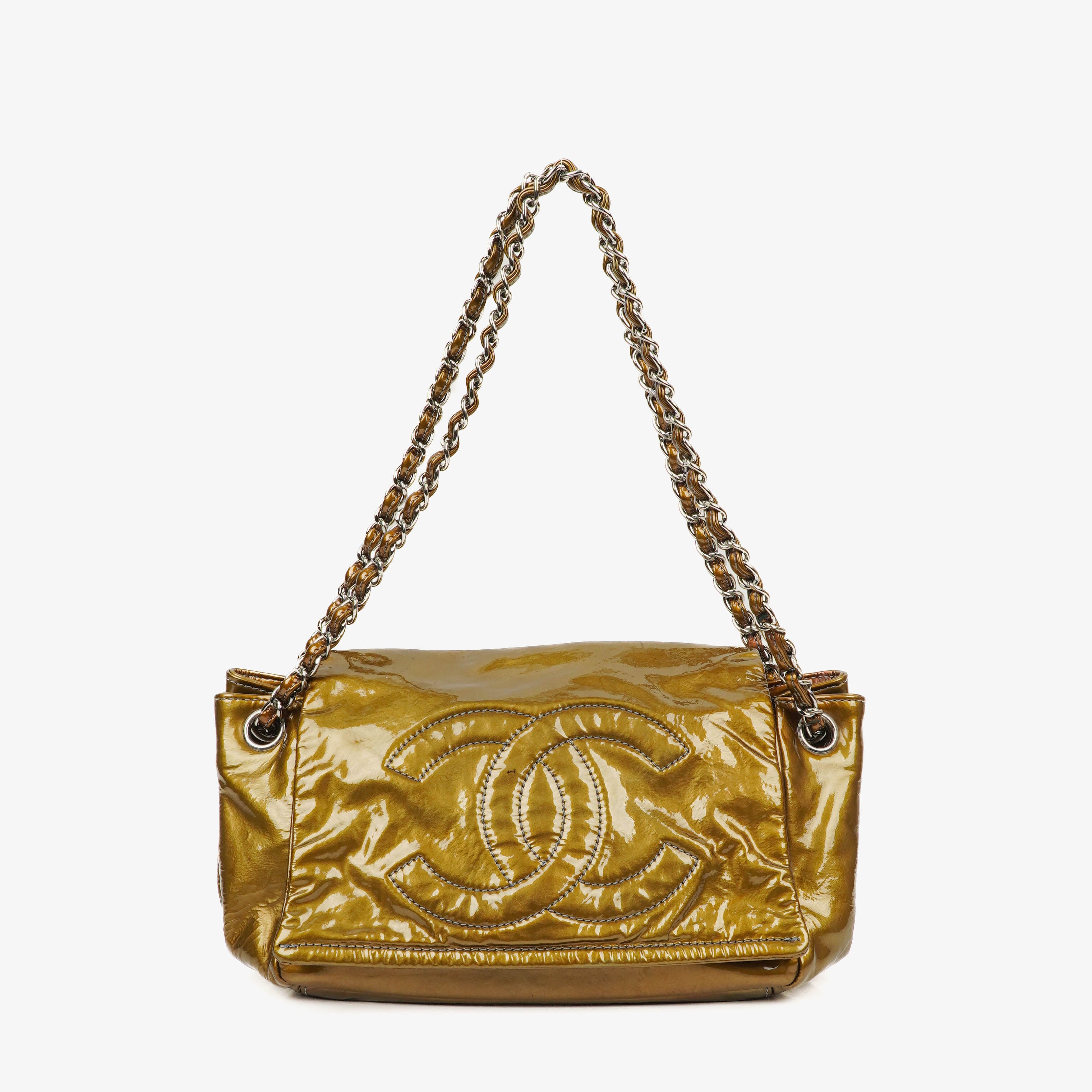 Chanel Akkordeon Lackleder CC Flap Tasche