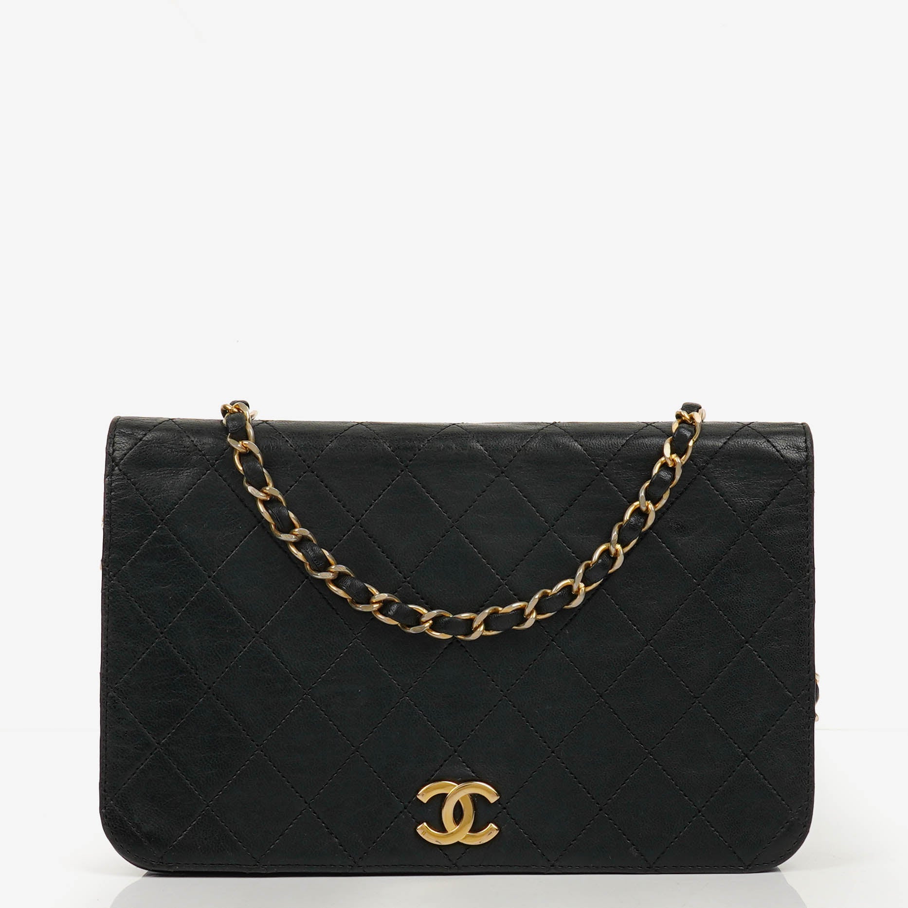 Chanel Classic Full Flap Bag Black Quilted Leather 24K Gold-Plated Hardware