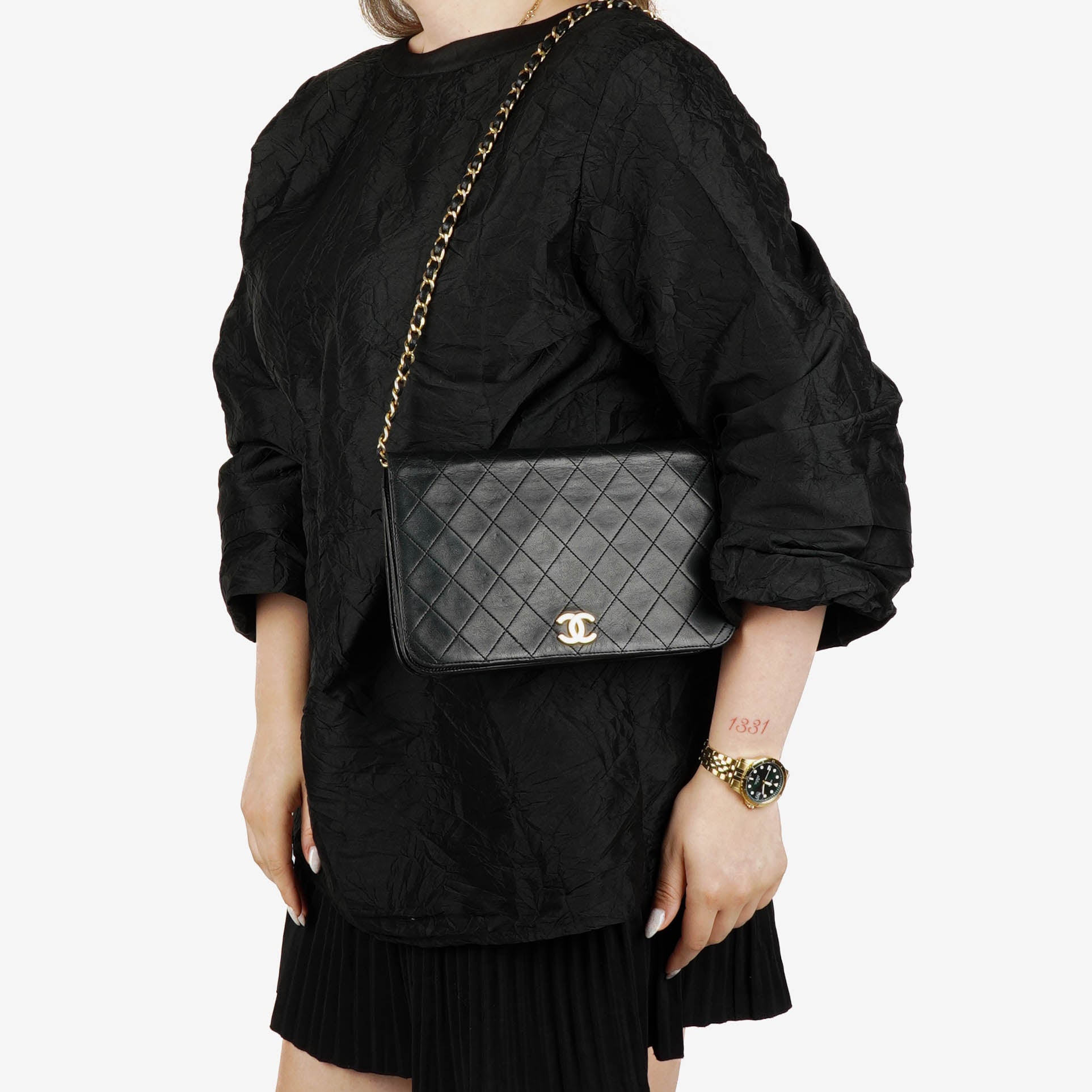 Chanel Classic Full Flap Bag Black Quilted Leather 24K Gold-Plated Hardware