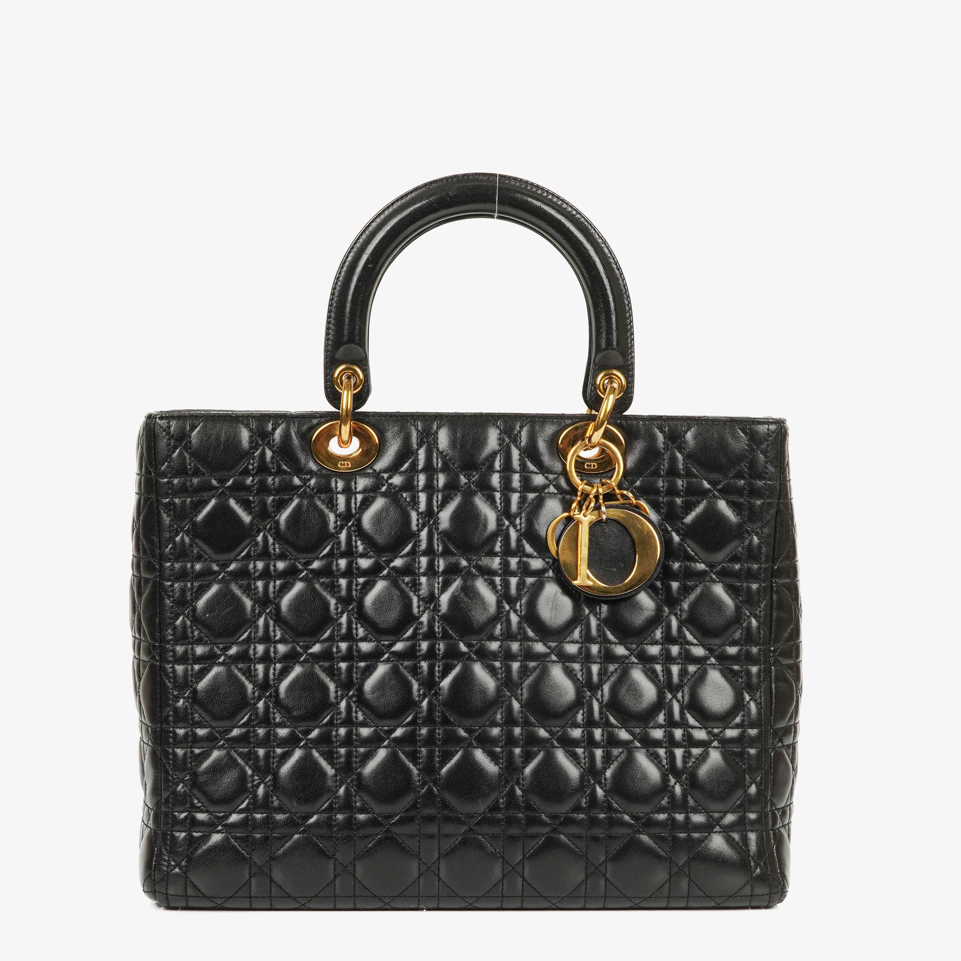 Bolso vintage Lady Dior grande de piel de cordero negra Cannage