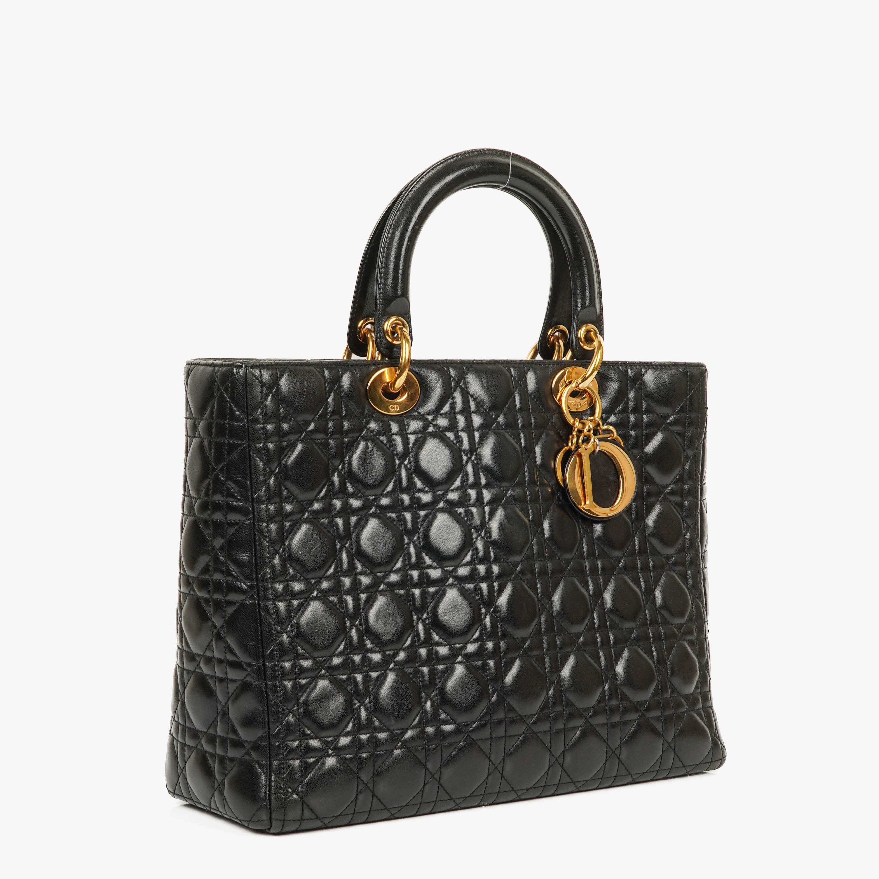 Bolso vintage Lady Dior grande de piel de cordero negra Cannage