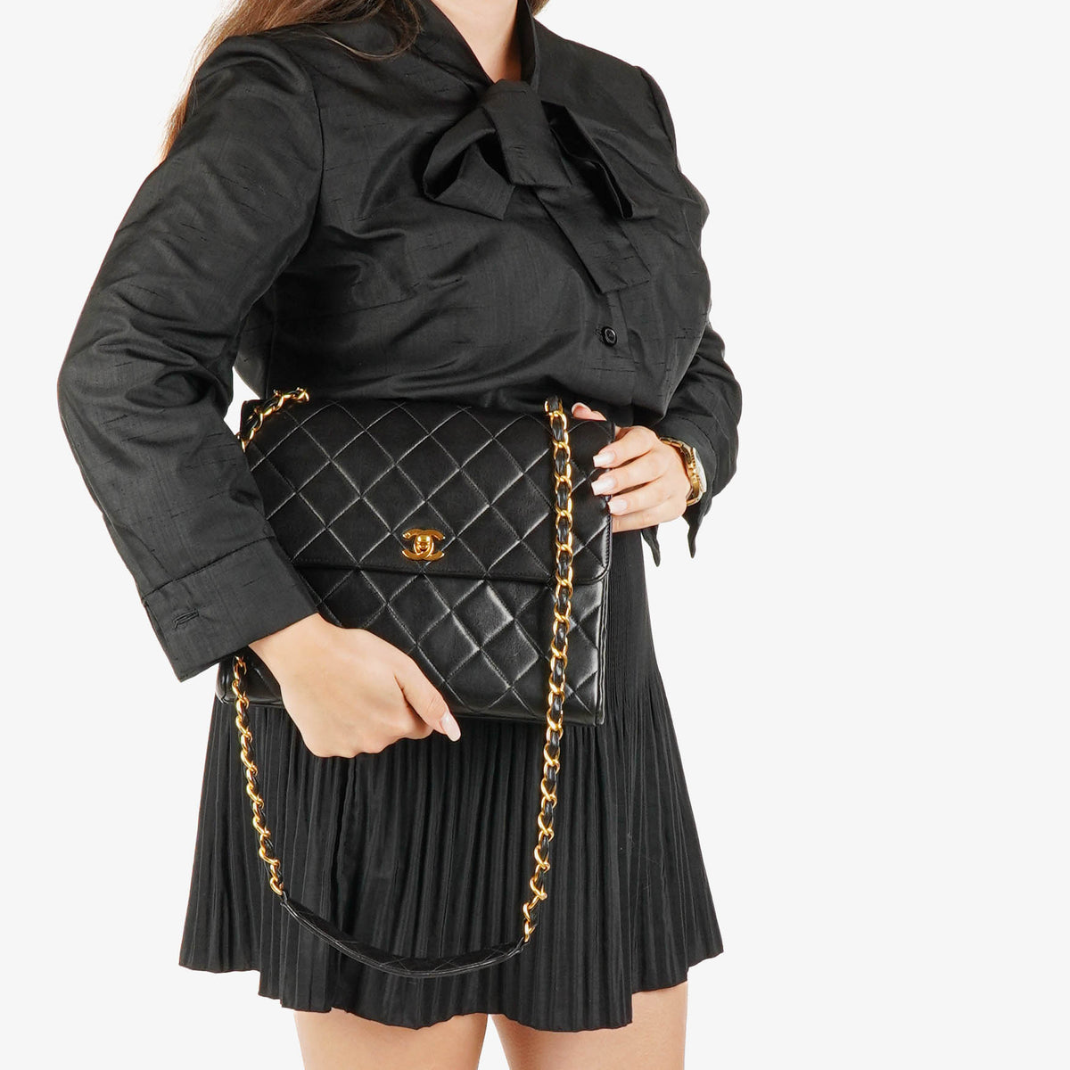 Chanel Single Flap Bag Black Quilted Lambskin With 24K Gold-Plated Hardware