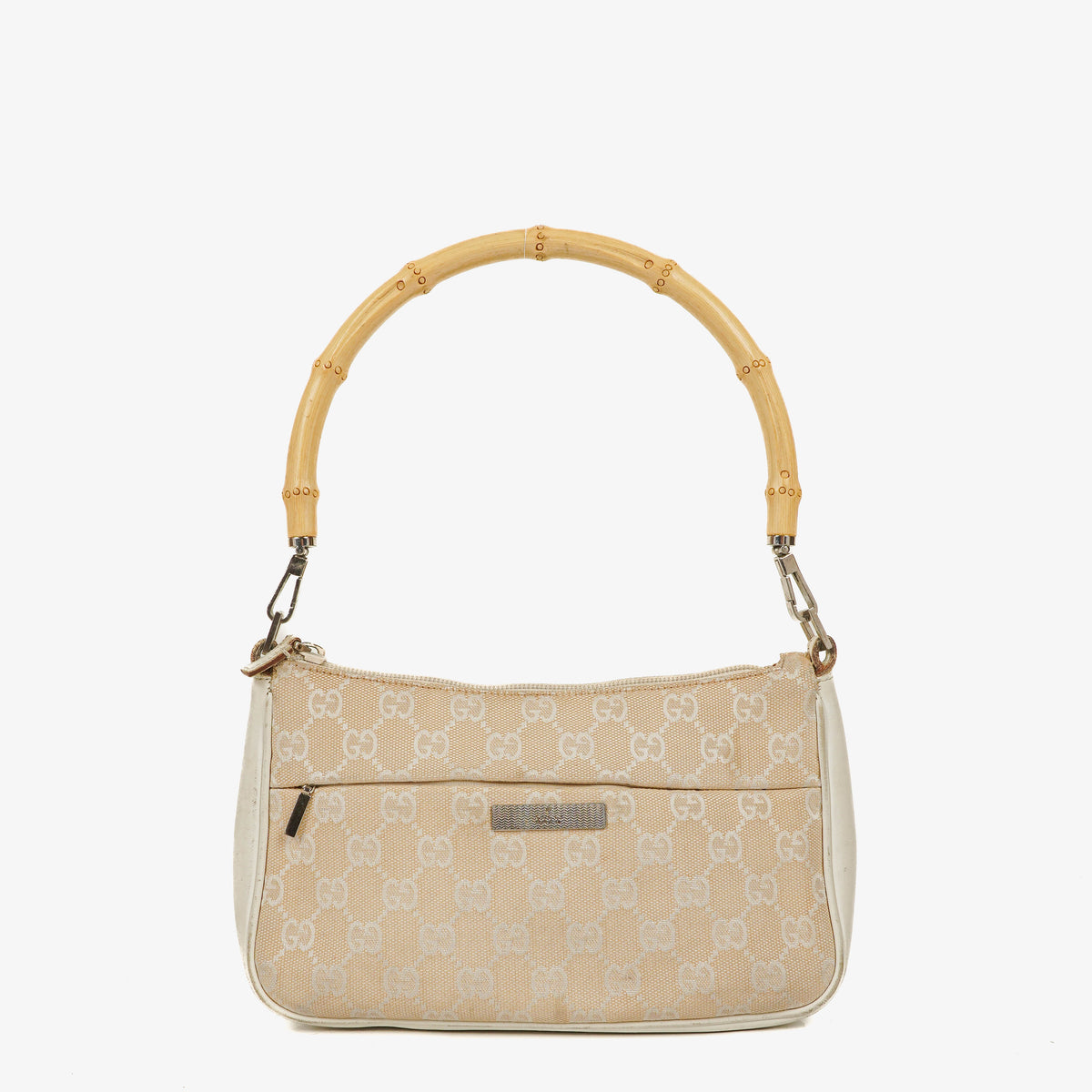 Gucci Bamboo Top Handle Biege GG Canvas Bag