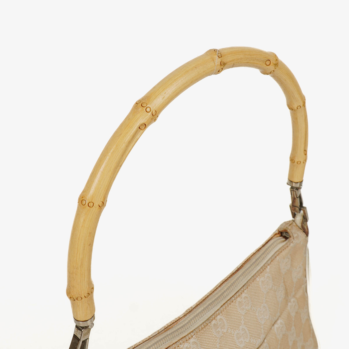 Gucci Bamboo Top Handle Biege GG Canvas Bag