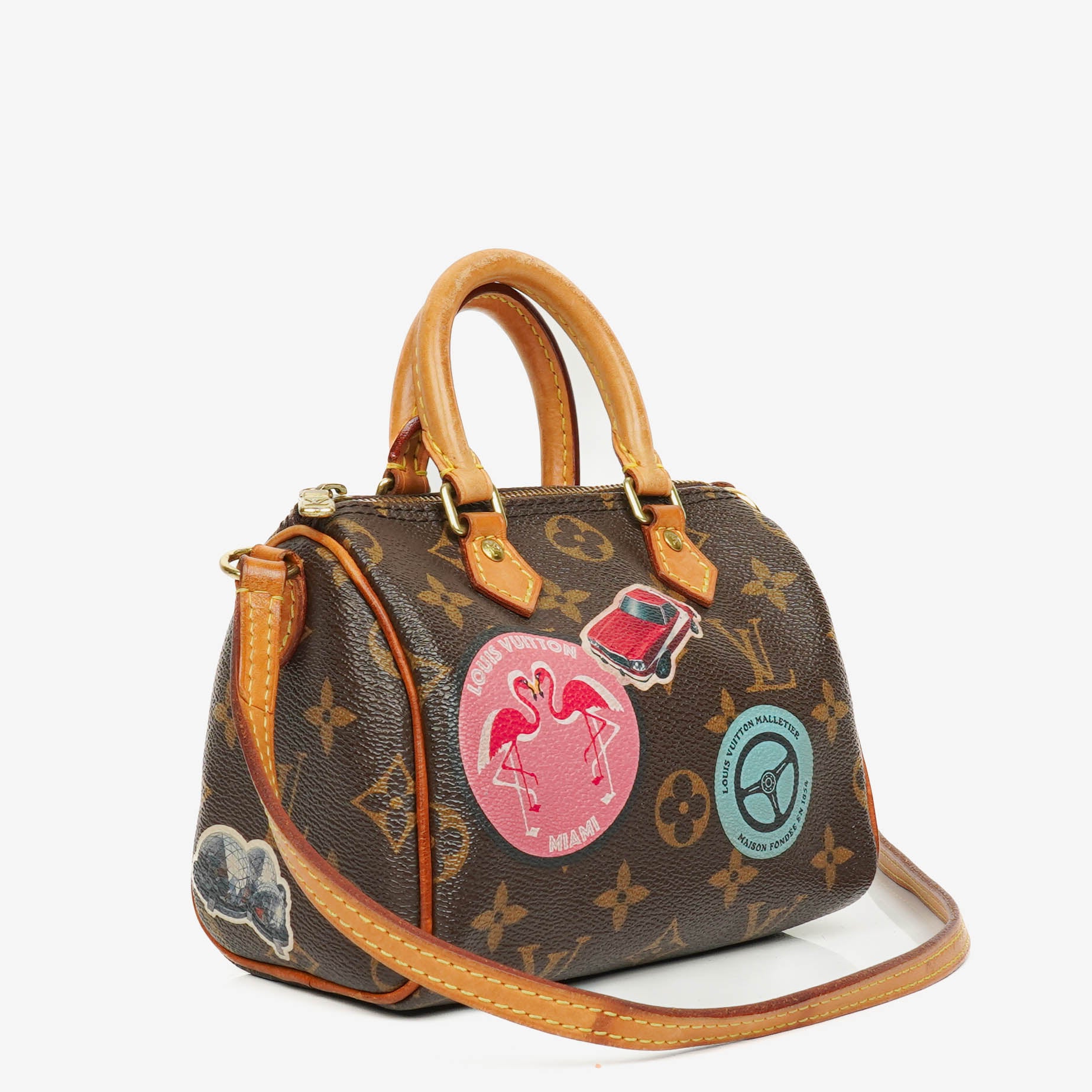 Louis Vuitton Nano Speedy Bandouliere Limited Edition World Tour Monogram Canvas Bag