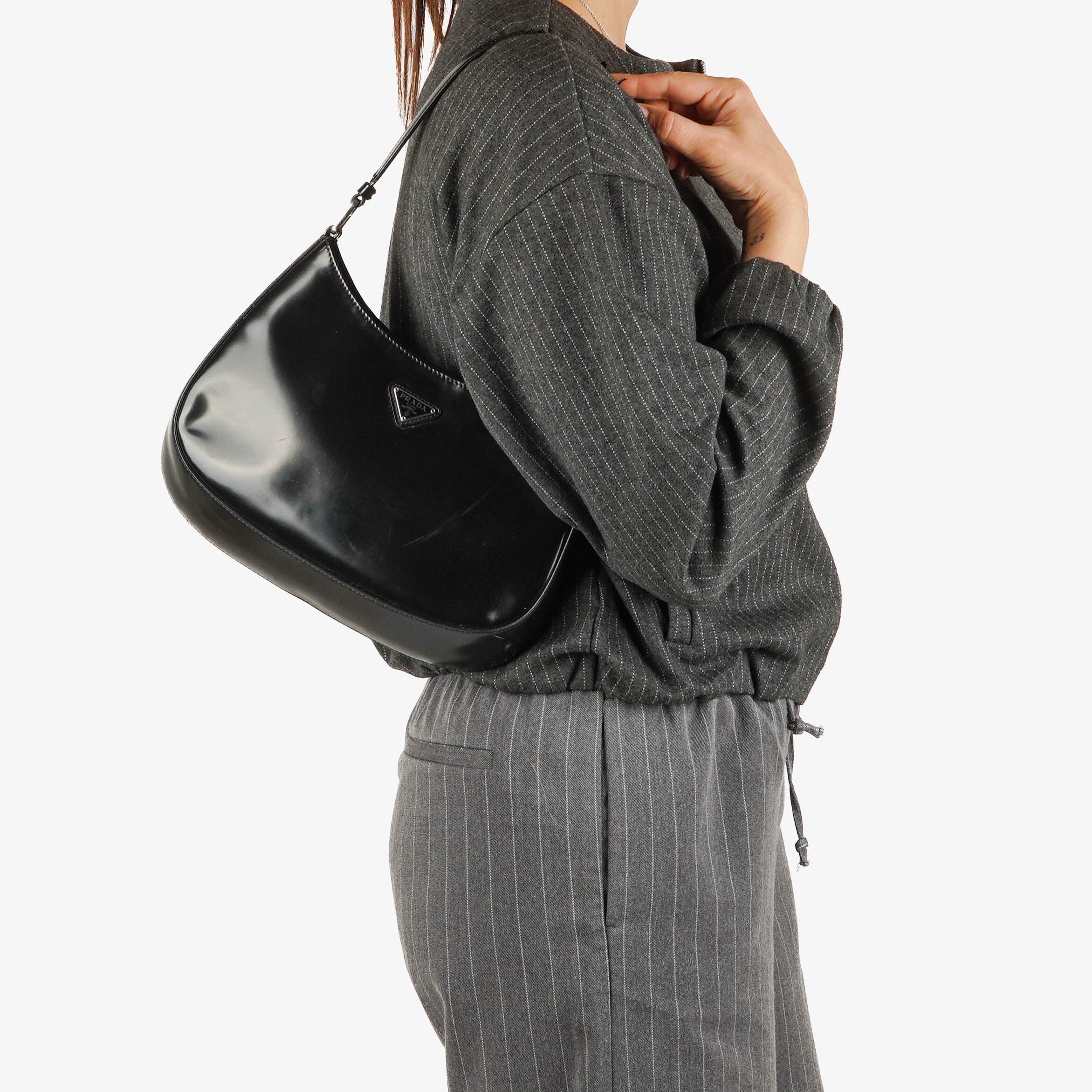 Prada Schwarze Cleo Leder Tasche