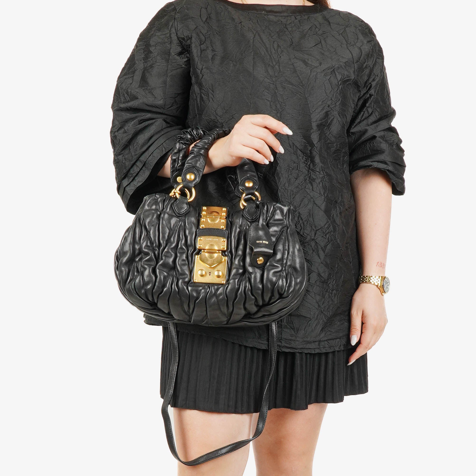 Miu Miu Matelasse Black Leather Shoulder Bag