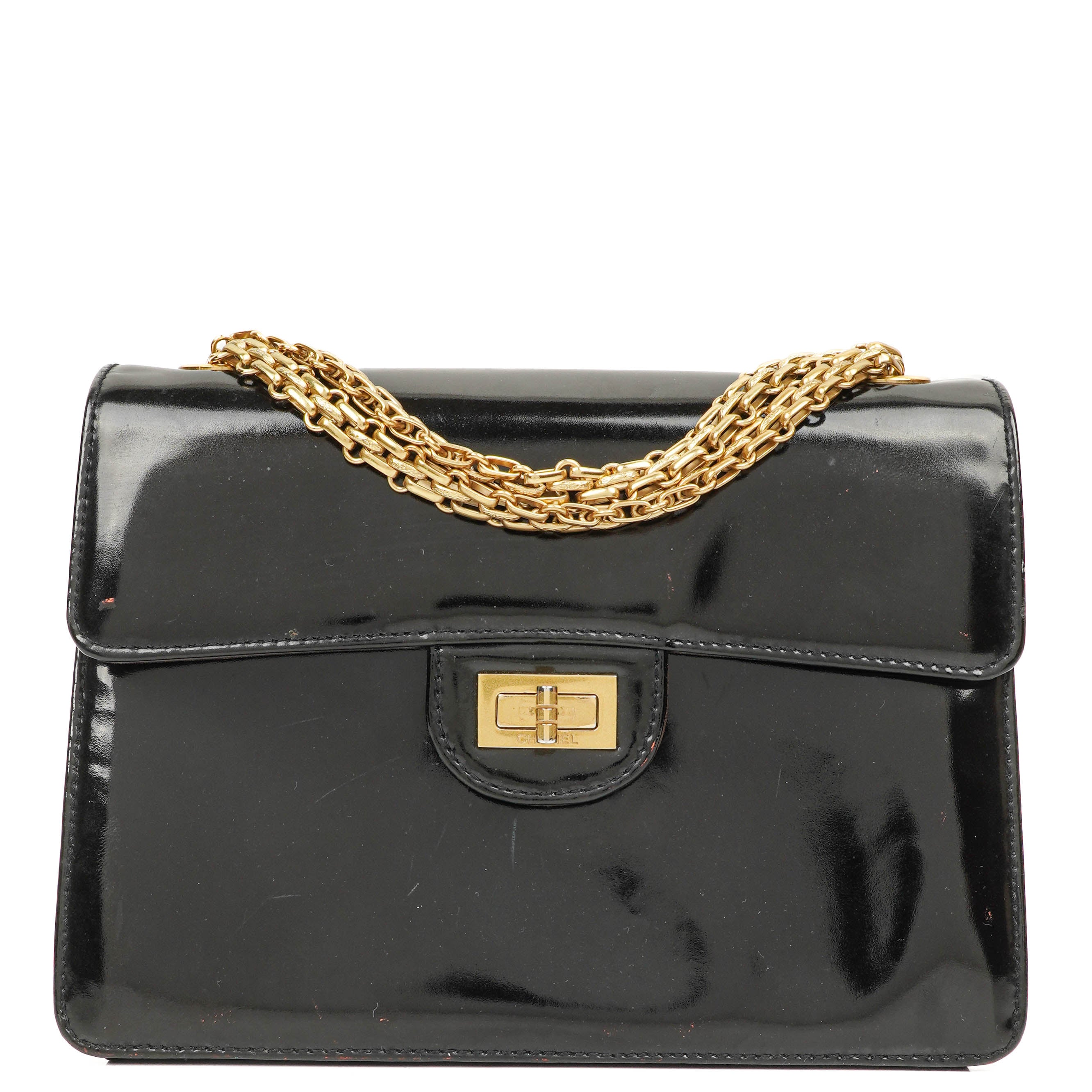 Chanel 2.55 Black Patent Leather Shoulder Bag