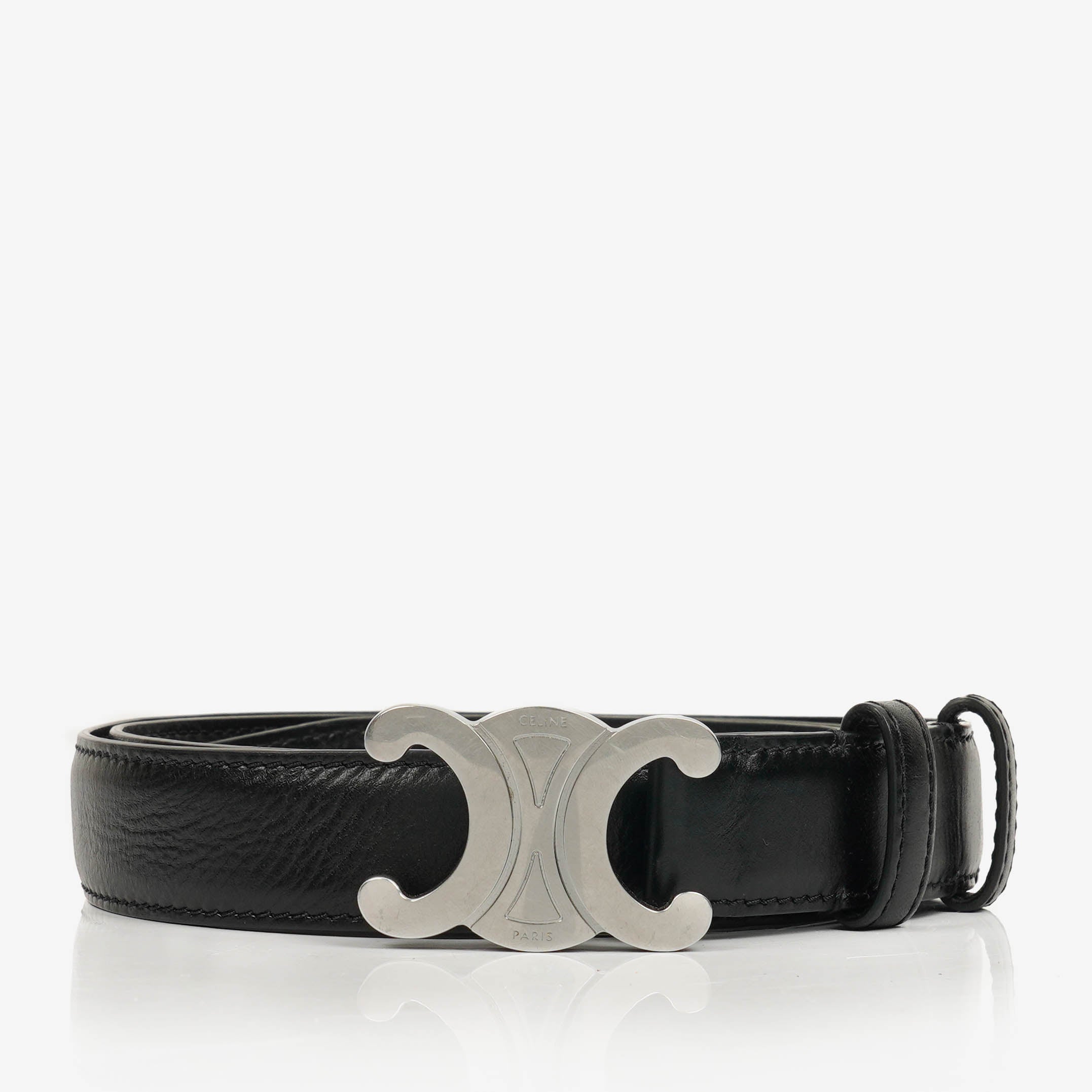 Celine Triomphe Black Leather 24 mm Belt 85