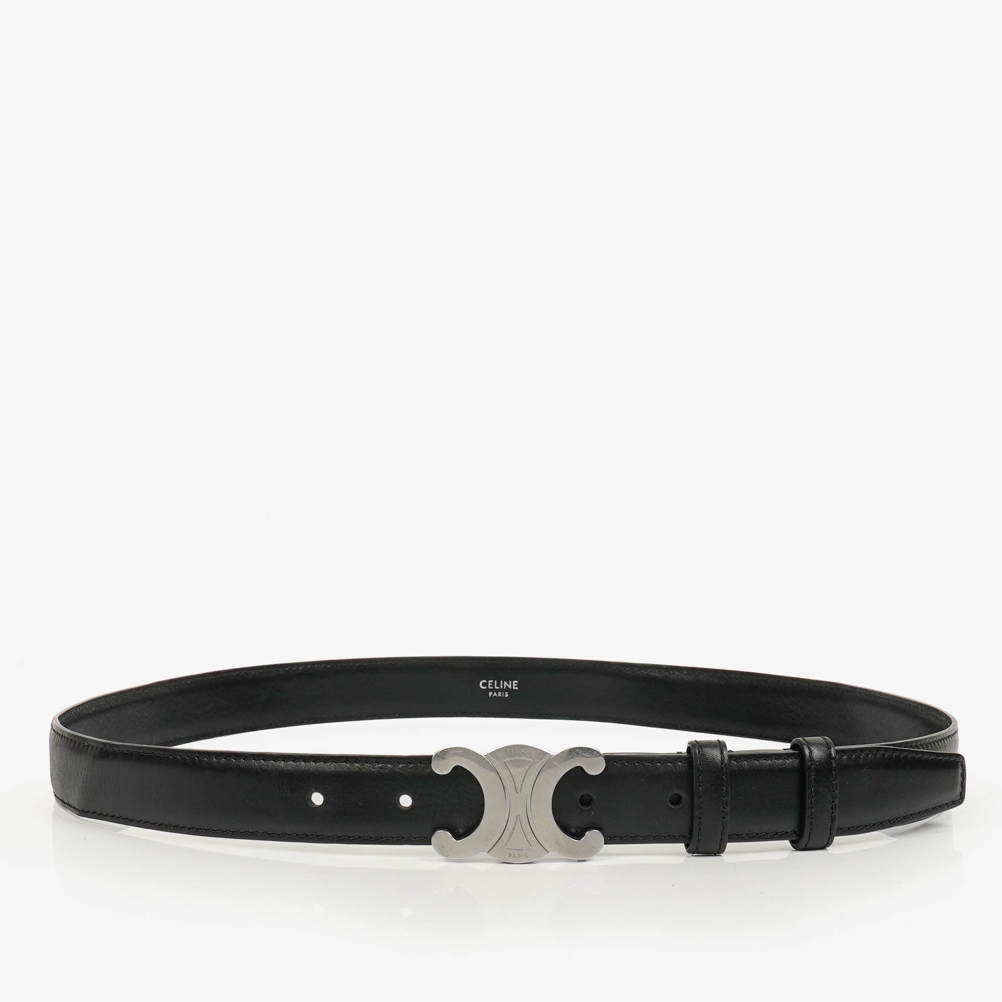 Celine Triomphe Black Leather 24 mm Belt 85