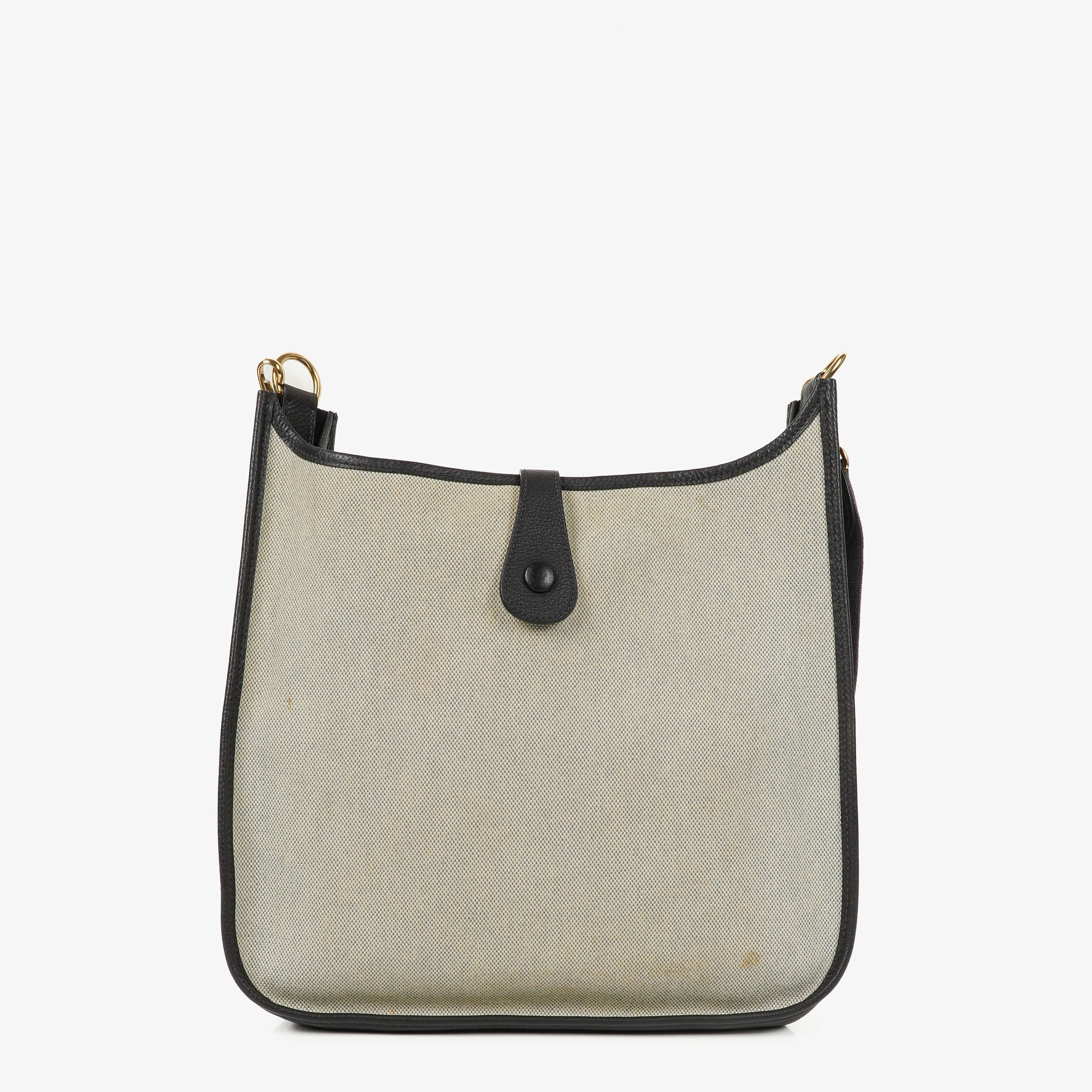 Sac Hermes Evelyne I 32 Clemence bleu indigo en toile et cuir