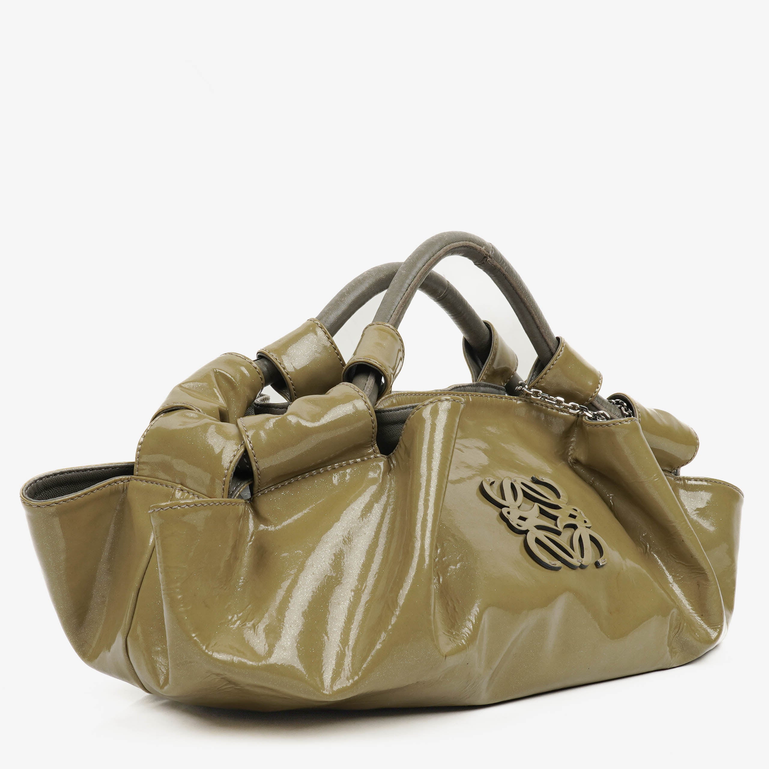 Loewe Olive Green Aire Patent Leather Anagram Nappa Shoulder Bag