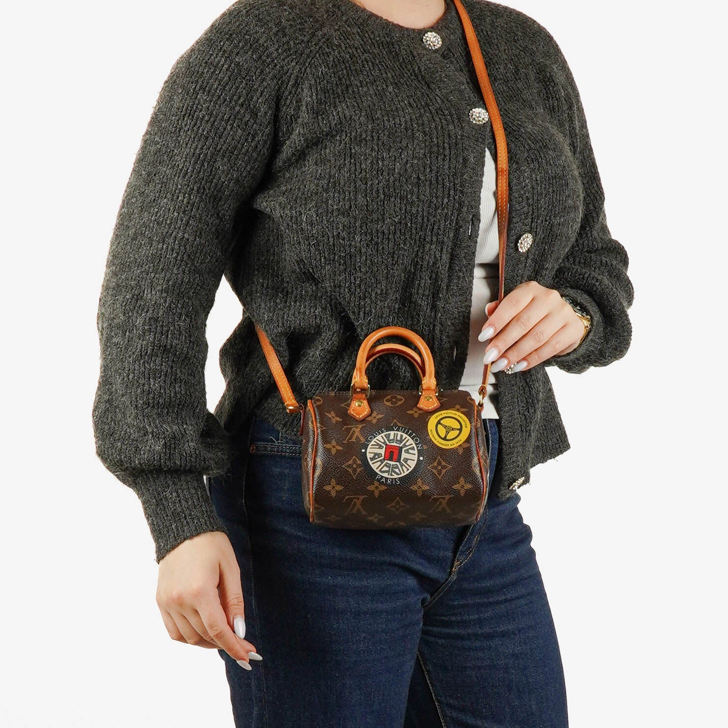 Louis Vuitton Nano Speedy Bandouliere Limited Edition World Tour Monogram Canvas Bag