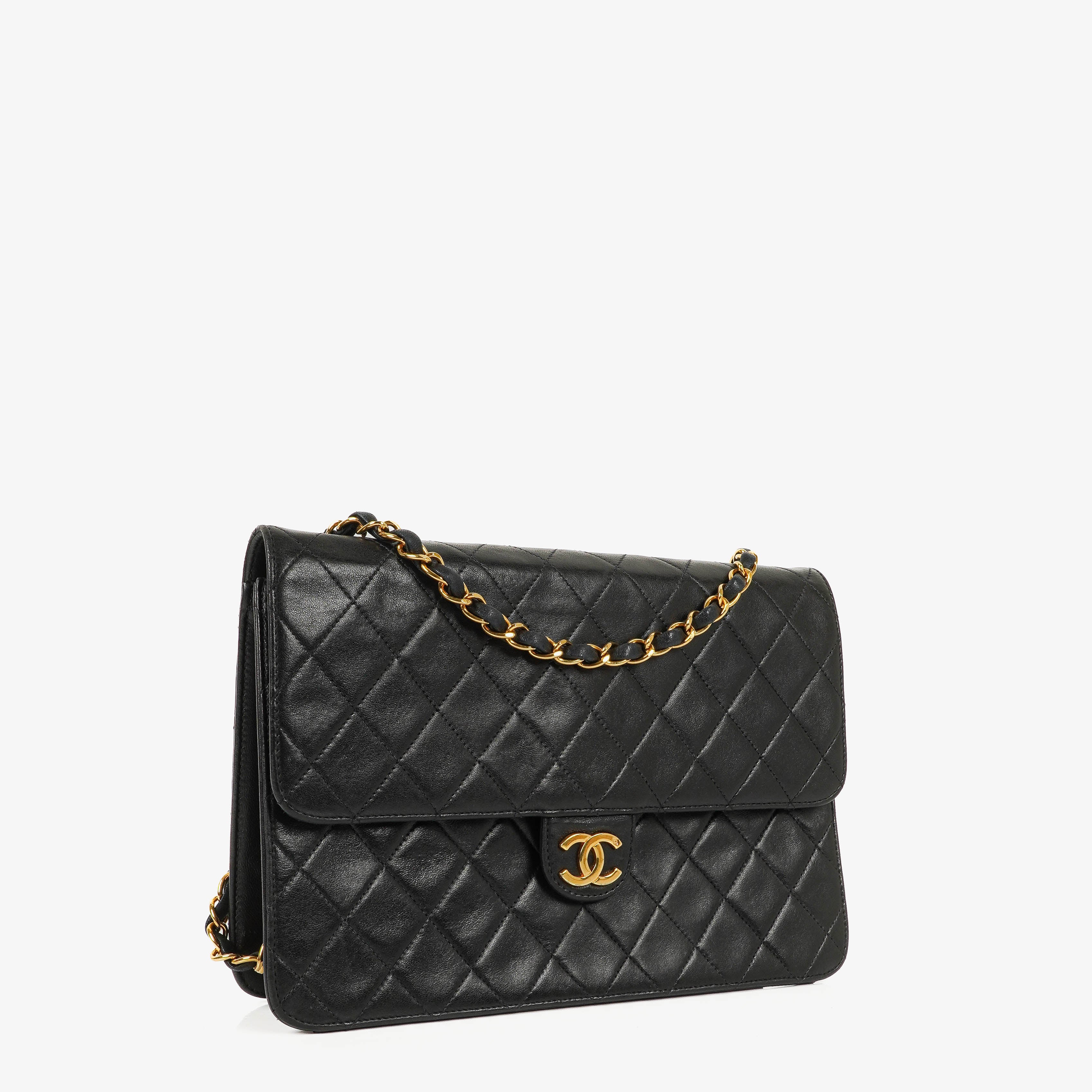 Chanel Medium Classic Single Flap Bag Black Quilted Lambskin With 24K Gold-Plated Hardware