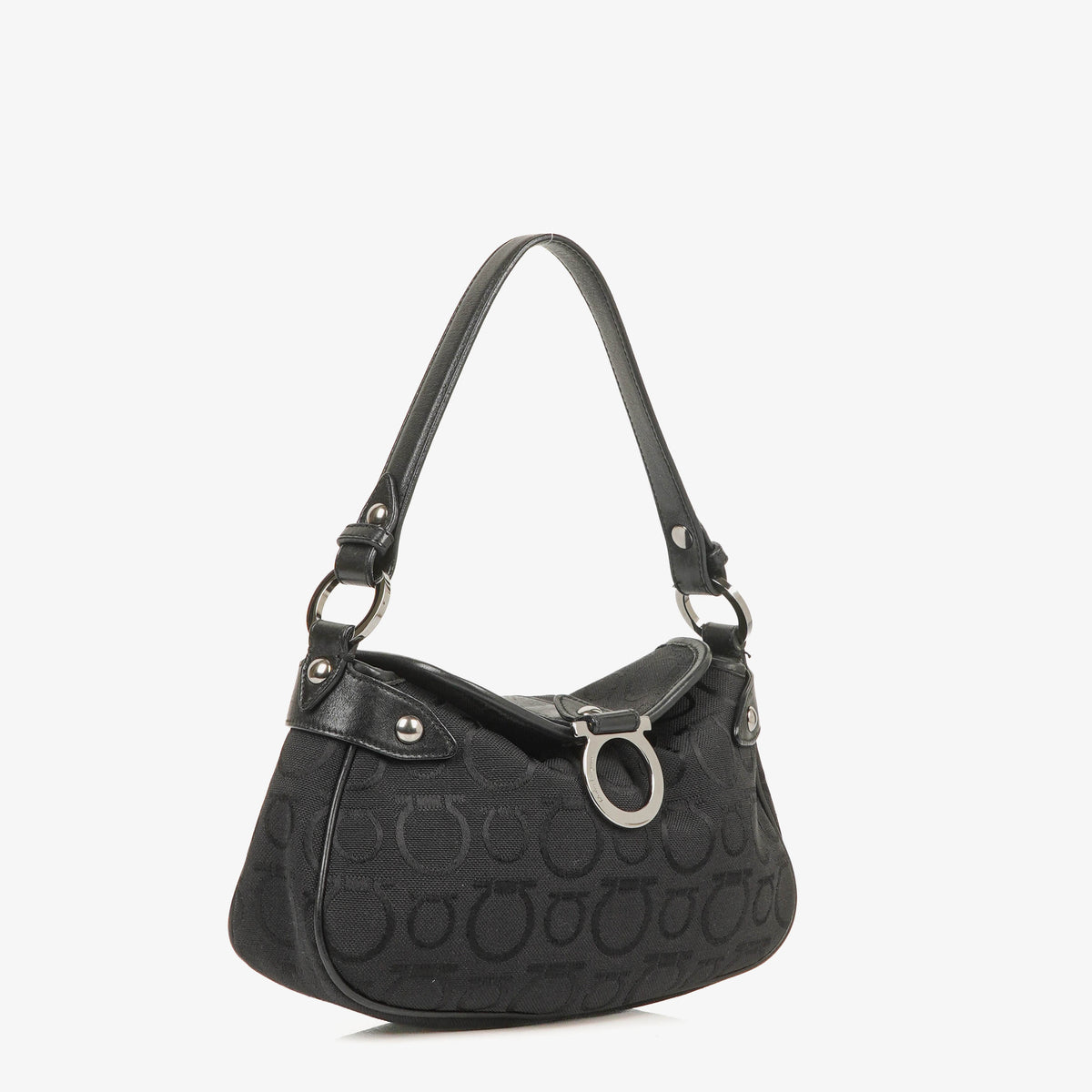 Salvatore Ferragamo Gancini Black Canvas Bag