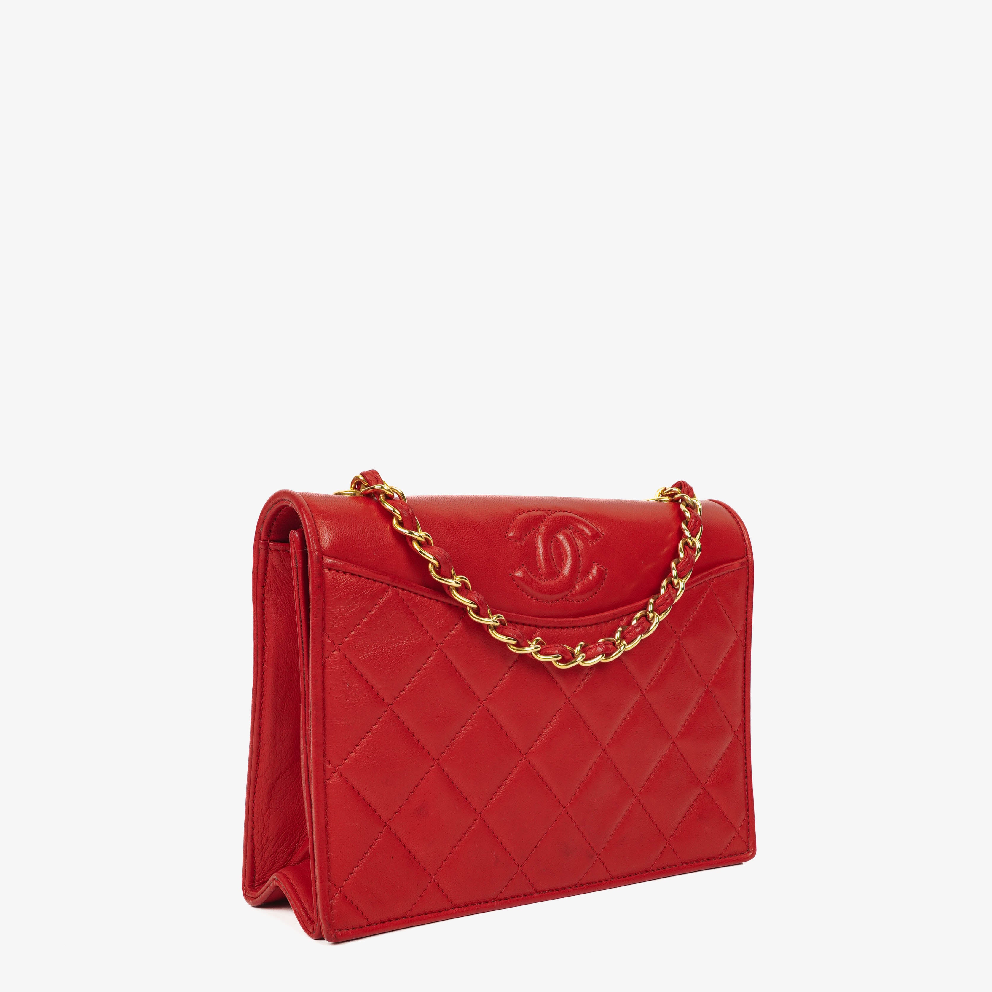 Chanel CC Logo Red Leather Full Flap Shoulder Bag