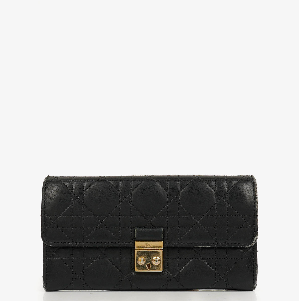 Christian Dior Cannage Black Quilted Leather Continental Wallet