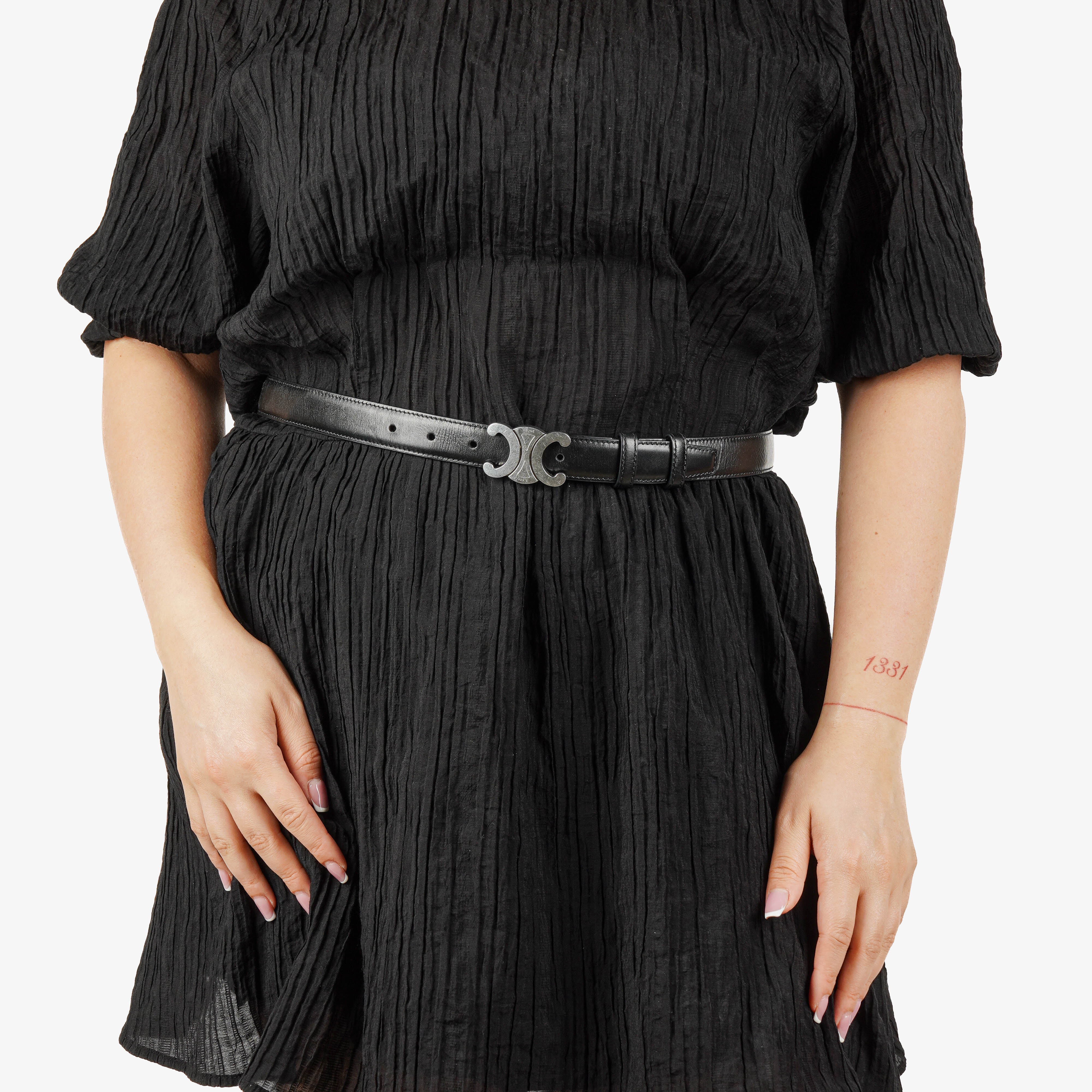 Celine Triomphe Black Leather 24 mm Belt 85