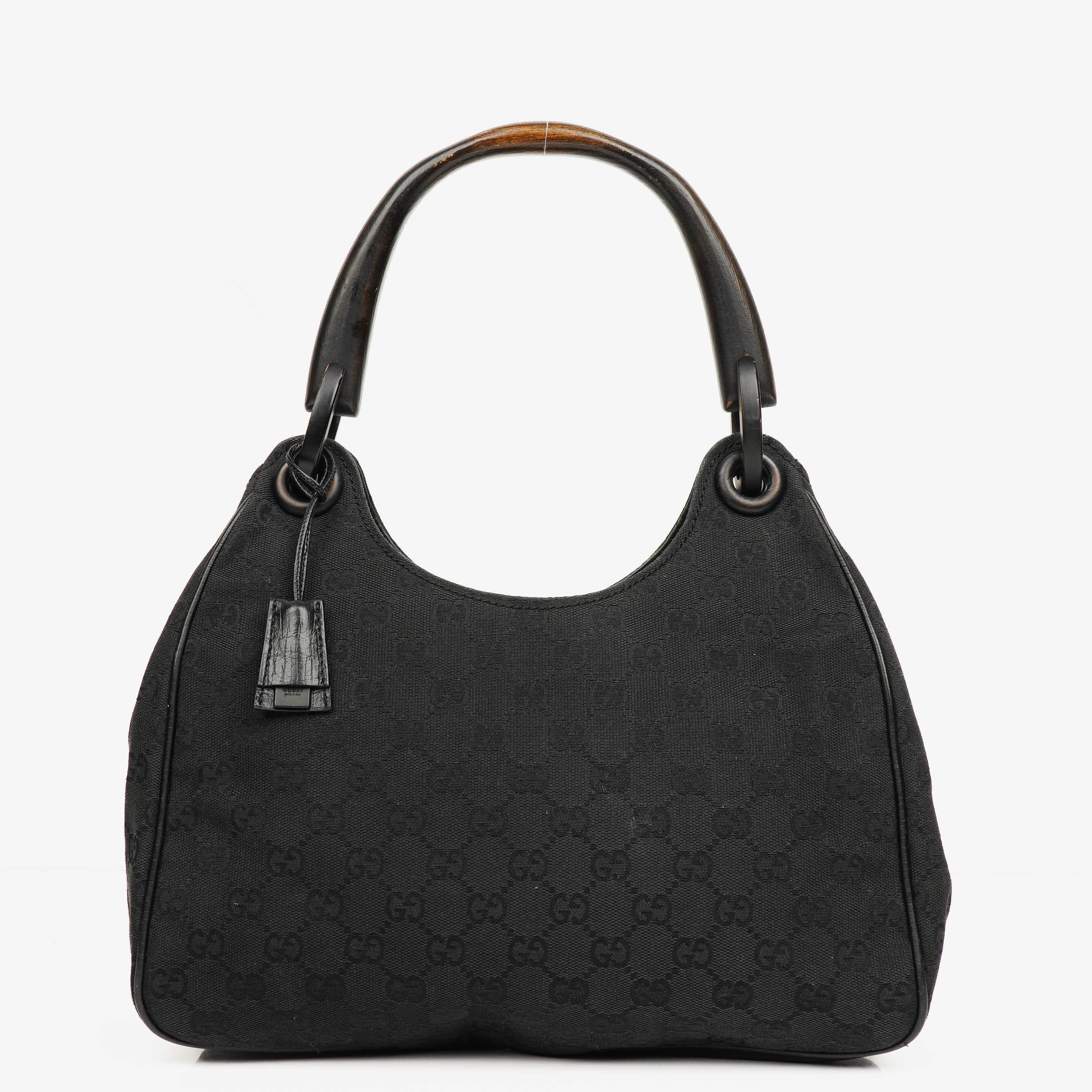 Gucci Brown GG Monogram Canvas Wooden Handle Hobo Bag