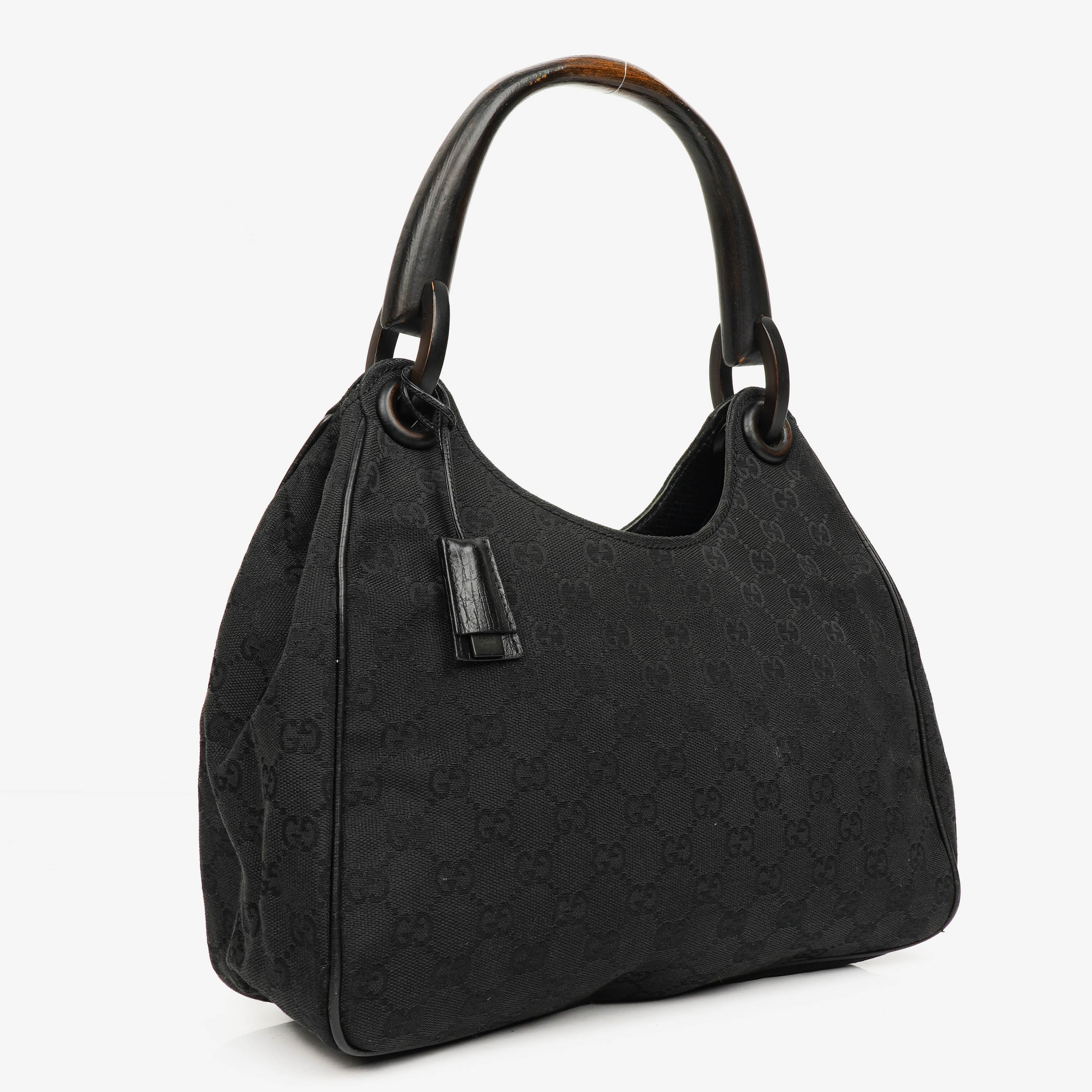 Gucci Brown GG Monogram Canvas Wooden Handle Hobo Bag